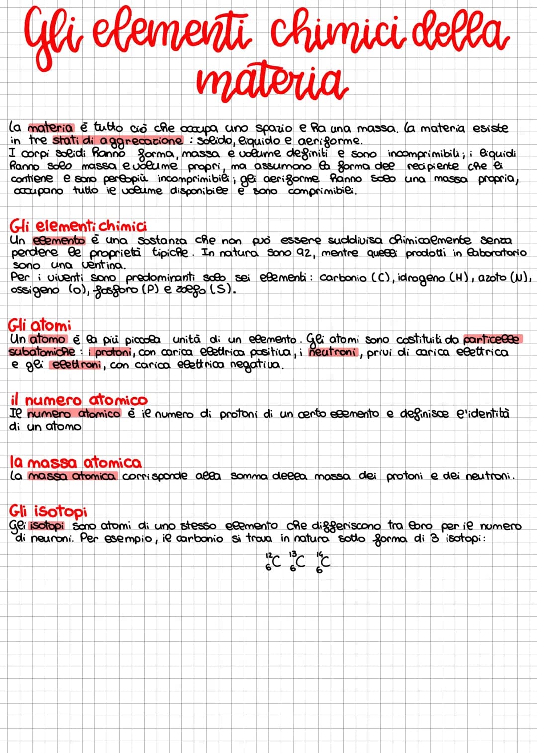 Gli elementi chimici della
materia
(a materia è tutto ciò che occupa uno spazio e ha una massa, (a materia esiste
in tre stati di aggrecatio