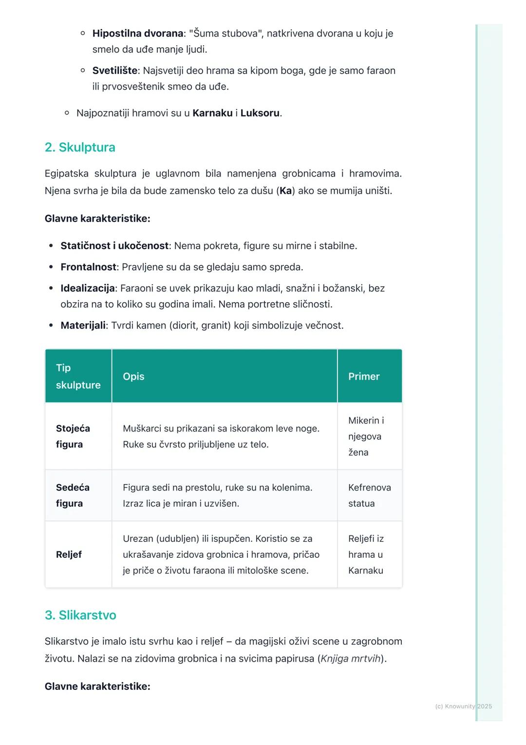 # Umetnost drevnog Egipta

Uvodni pregled

Egipatska umetnost je trajala skoro 3000 godina i ostala je neverovatno
nepromenjena. Njena glavn