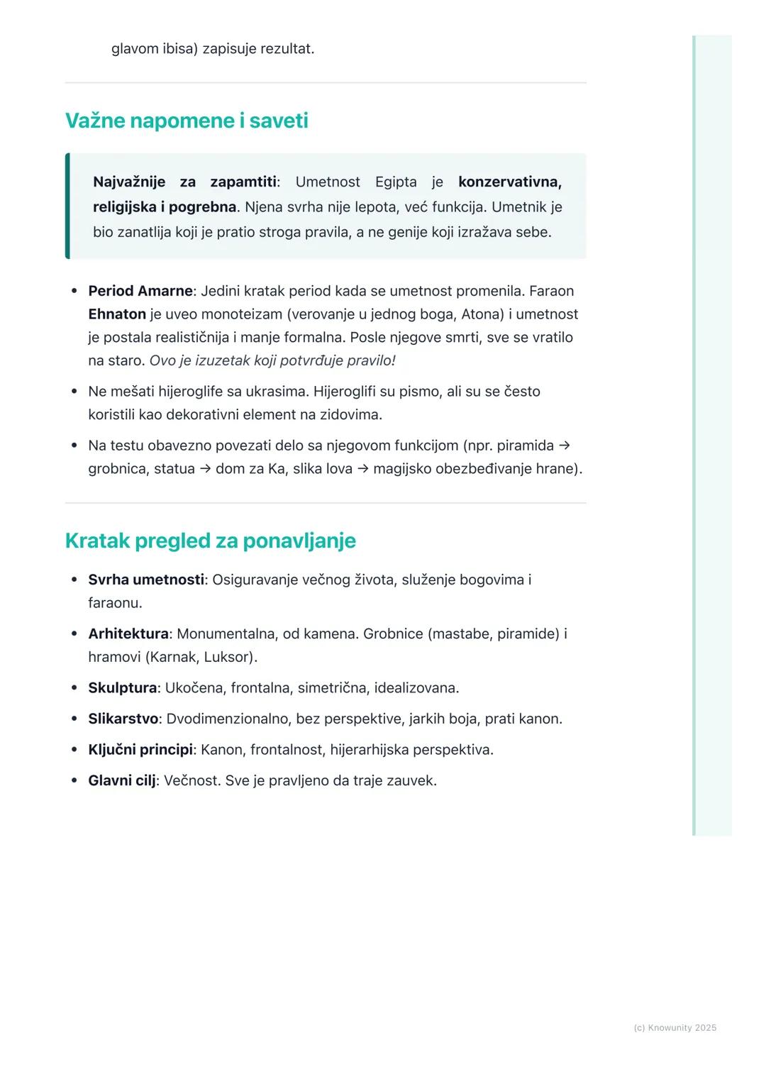 # Umetnost drevnog Egipta

Uvodni pregled

Egipatska umetnost je trajala skoro 3000 godina i ostala je neverovatno
nepromenjena. Njena glavn