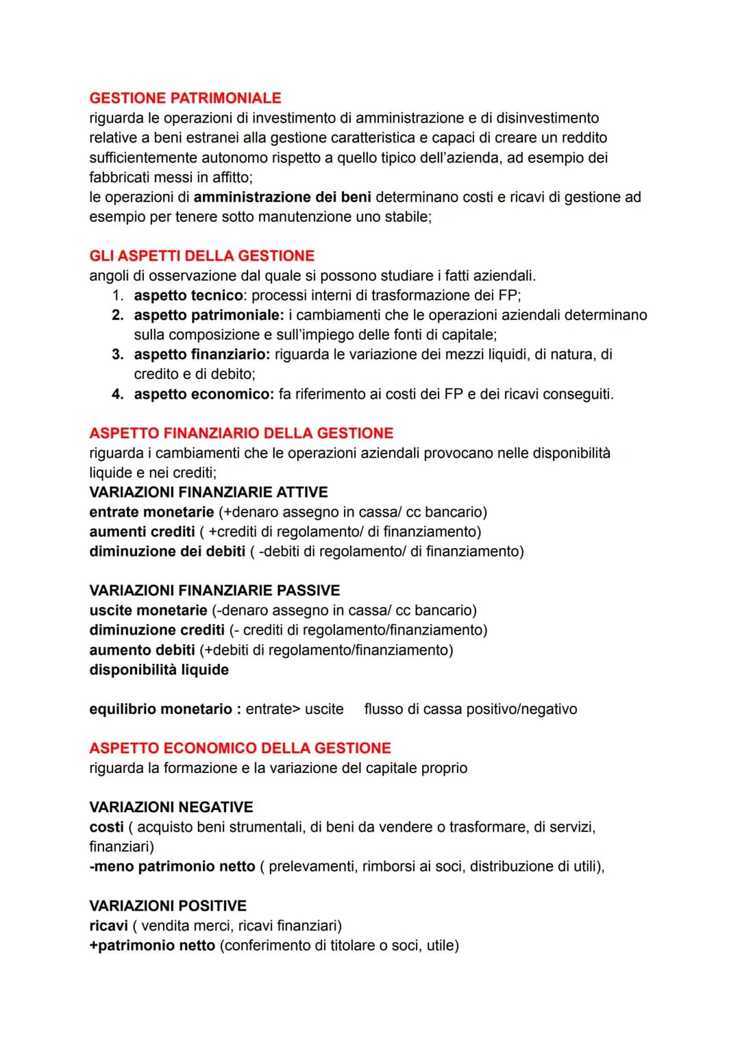 GESTIONE D'IMPRESA
aspetto patrimoniale, aspetto finanziario, aspetto economico
GESTIONE: insieme delle operazioni e decisioni fatte attuate