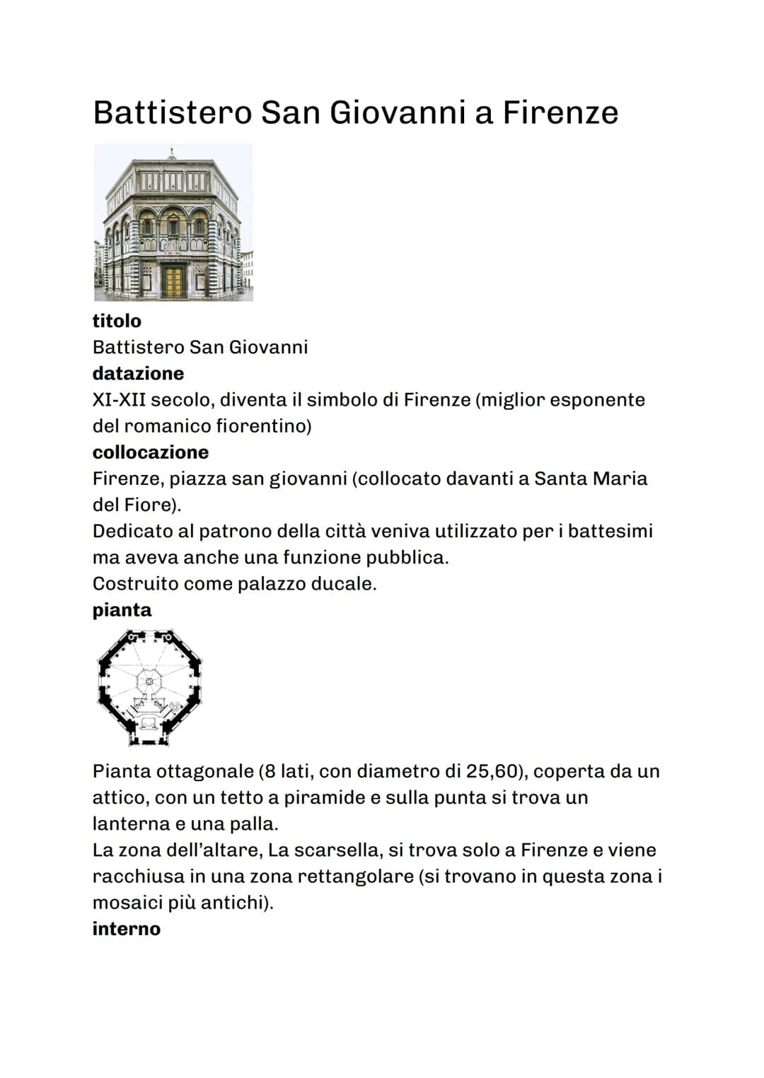 Battistero San Giovanni a Firenze
titolo
Battistero San Giovanni
datazione
XI-XII secolo, diventa il simbolo di Firenze (miglior esponente
d
