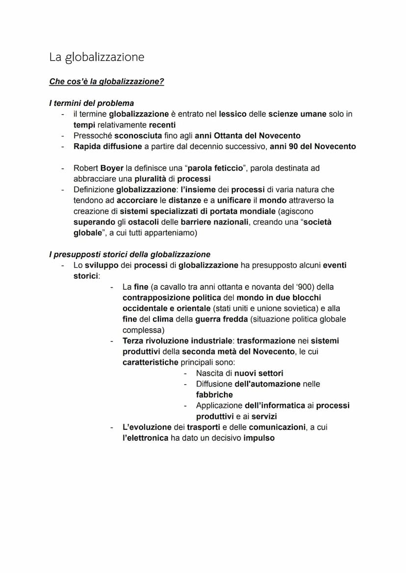 
<p>La globalizzazione è un termine entrato nel lessico delle scienze umane solo in tempi relativamente recenti, in rapida diffusione a part