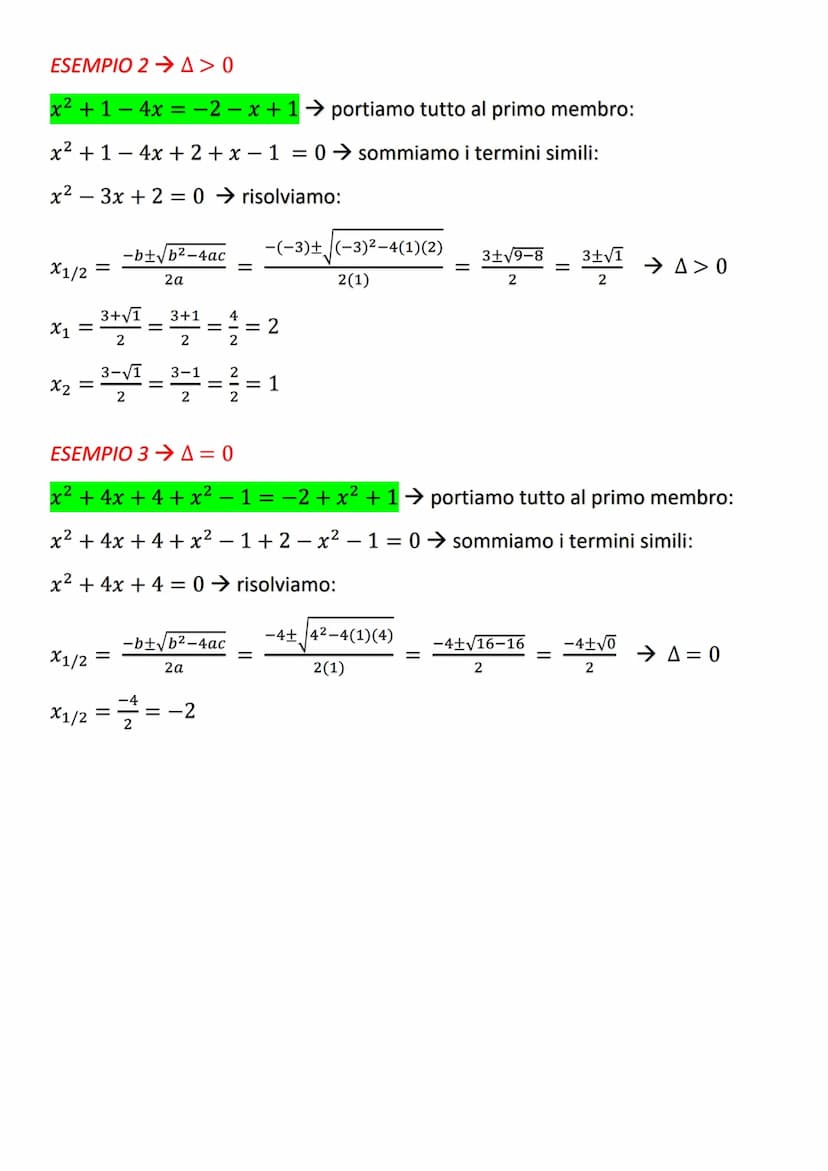 EQUAZIONI DI 2° GRADO
ax² + bx+c=0
Į
-b± √b² - 4ac
2a
L'equazione di secondo grado ammette soluzioni reali in relazione al
discriminante A (