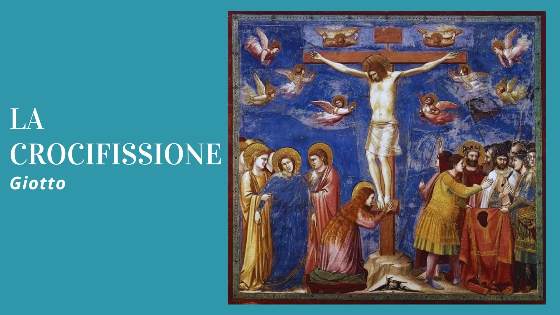 
<h2 id="descrizionedellopera">Descrizione dell'opera</h2>
<p>La Crocifissione degli Scrovegni è un affresco di dimensioni 200 x 185 cm, dip