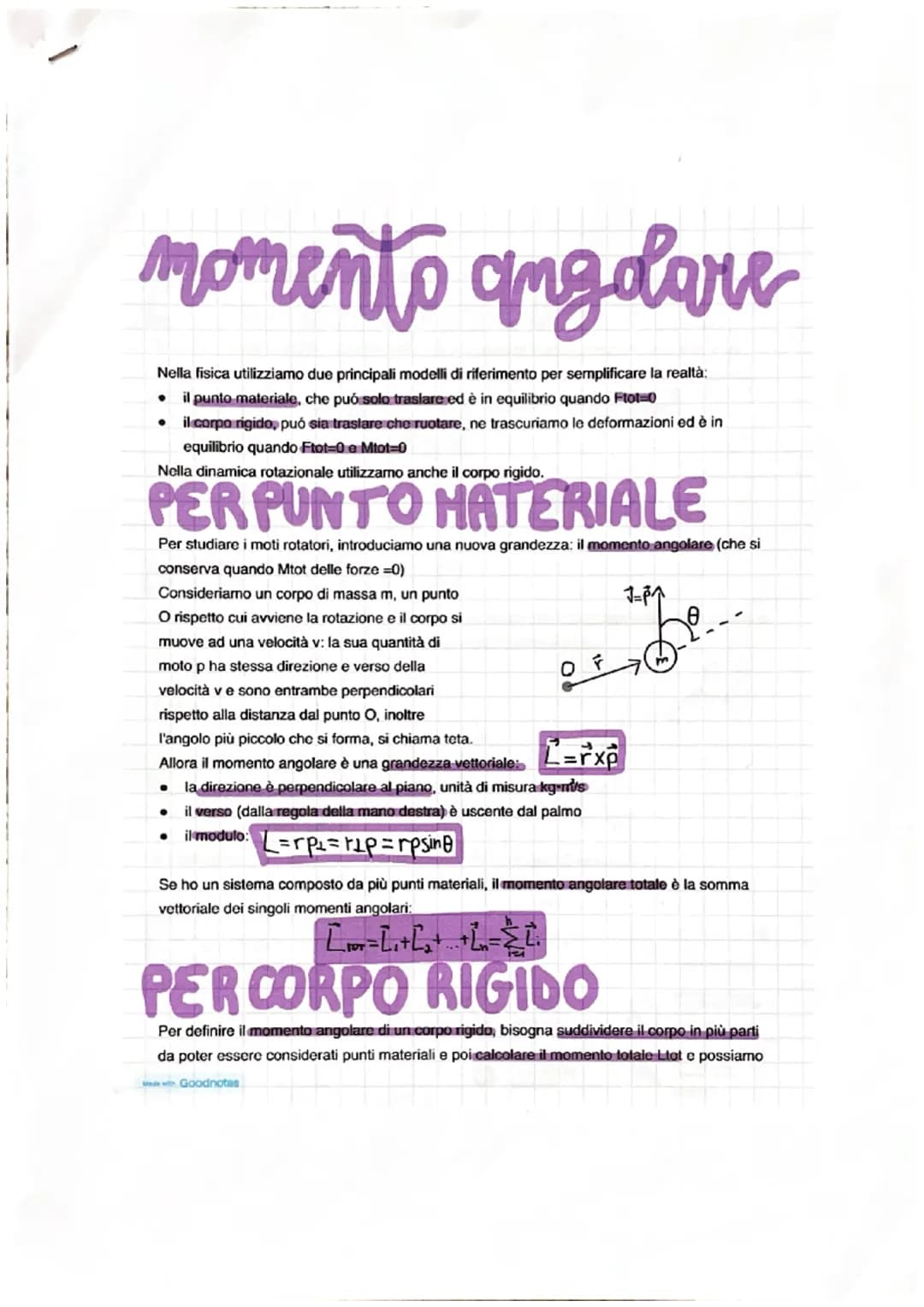 momento angolare
Nella fisica utilizziamo due principali modelli di riferimento per semplificare la realtà:
•
il punto materiale, che può so