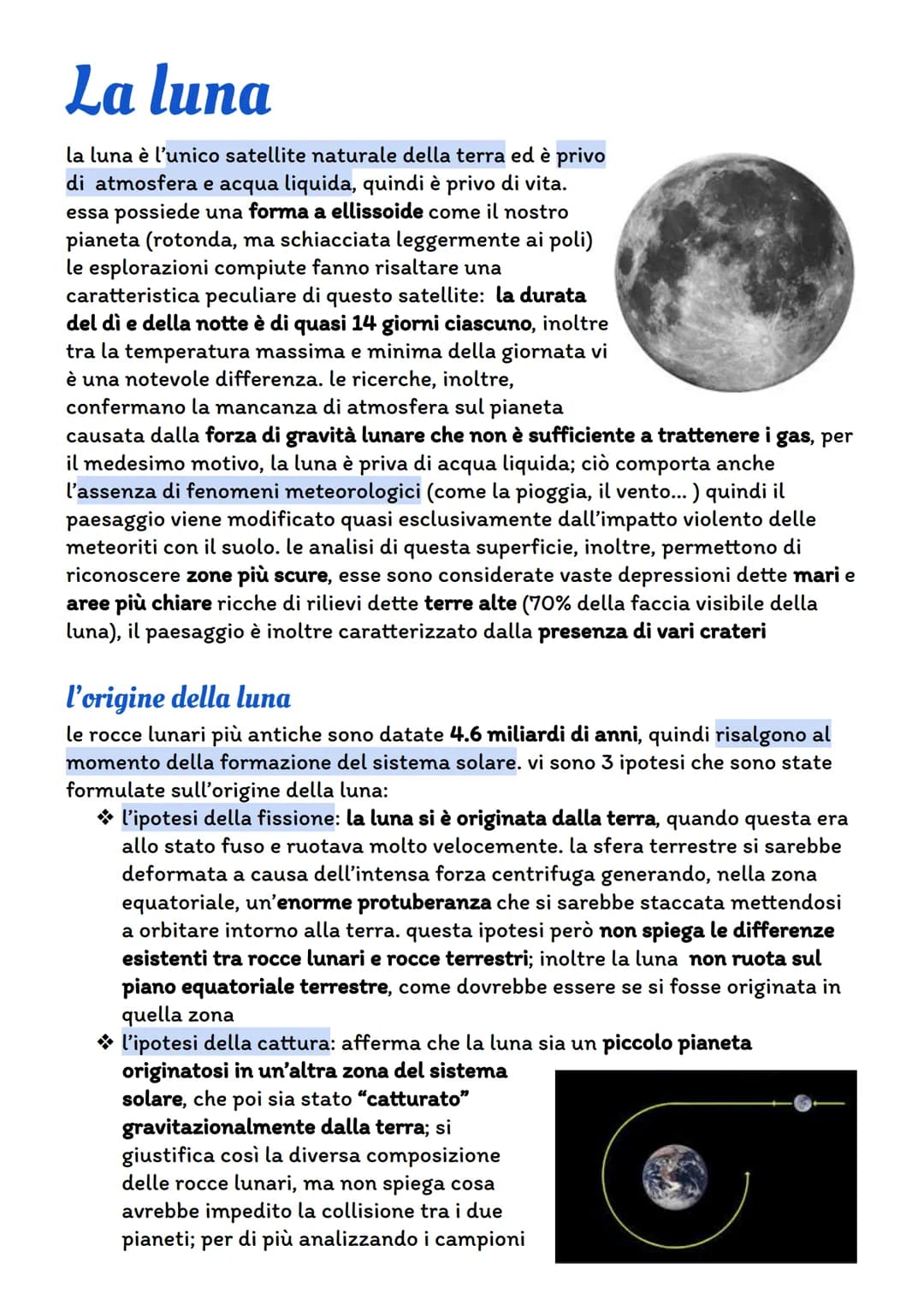 La luna
la luna è l'unico satellite naturale della terra ed è privo
di atmosfera e acqua liquida, quindi è privo di vita.
essa possiede una 