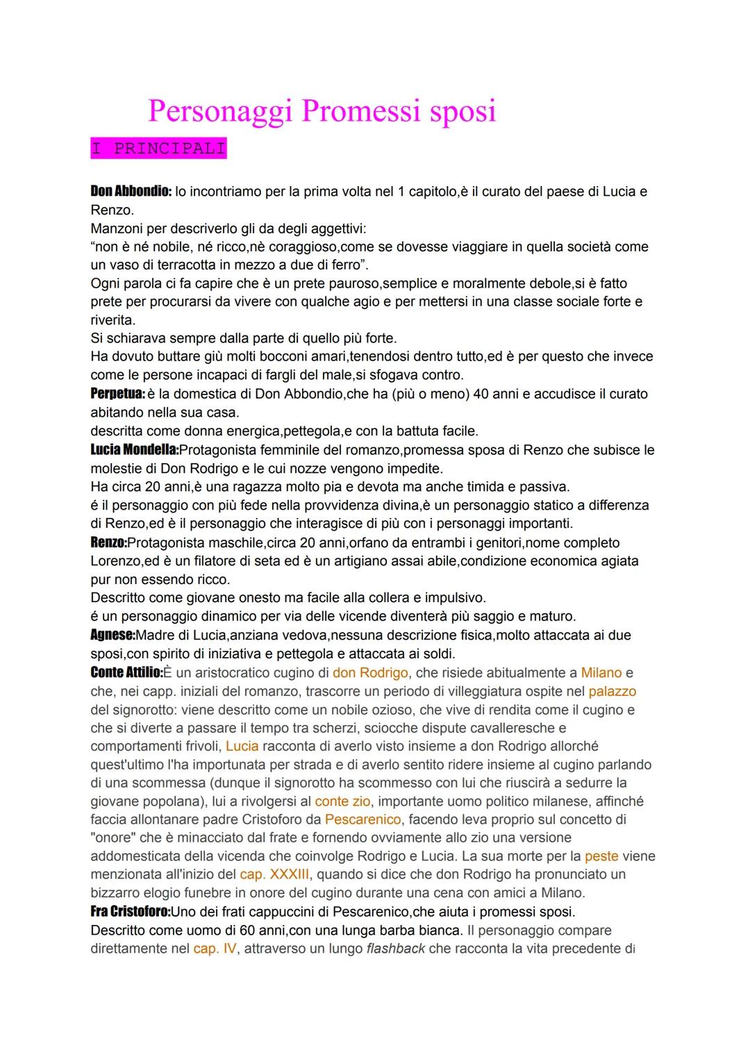 # Personaggi Promessi sposi

## I PRINCIPALI

Don Abbondio: lo incontriamo per la prima volta nel 1 capitolo, è il curato del paese di Lucia
