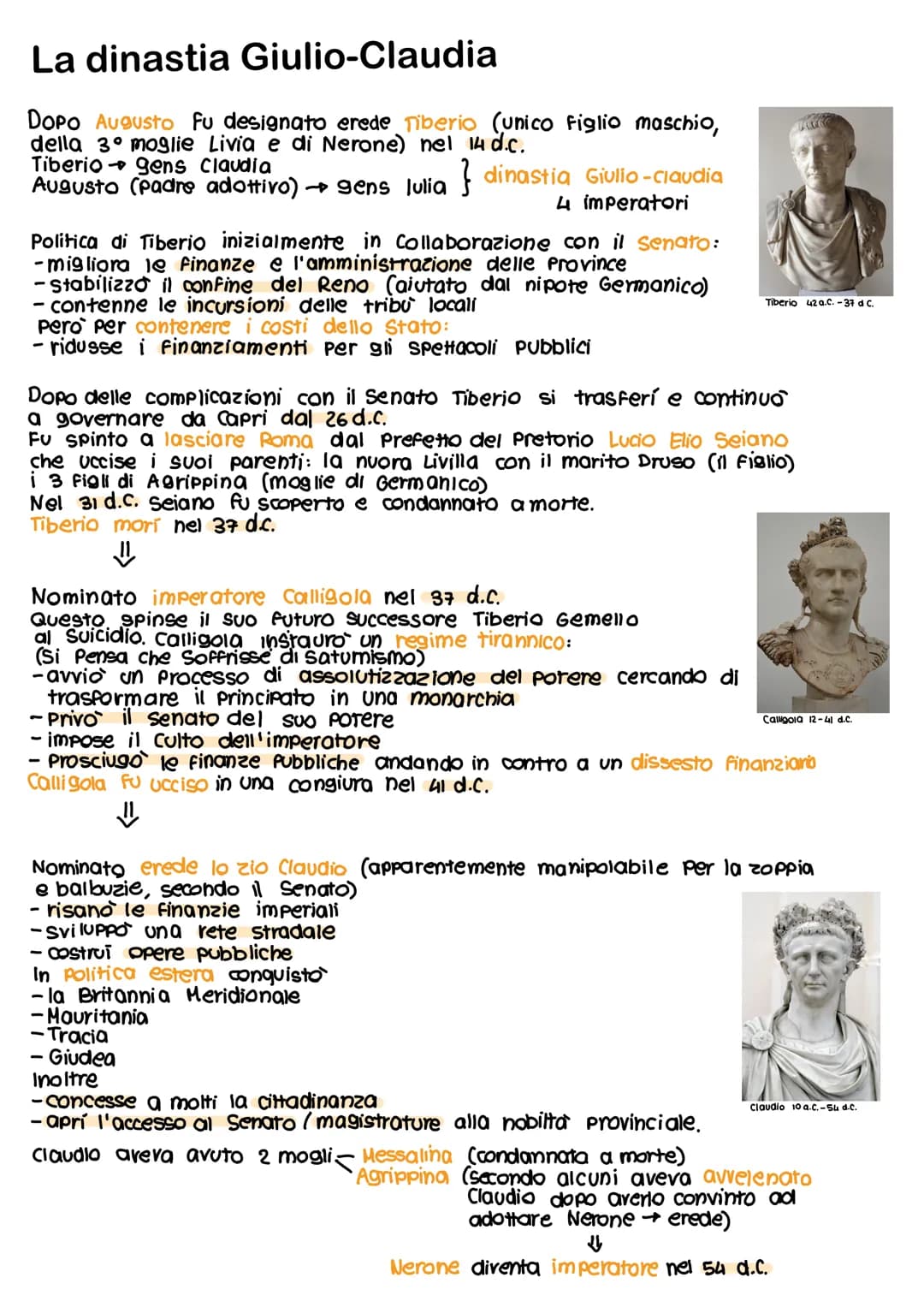 La dinastia Giulio-Claudia
DOPO Augusto Fu designato erede Tiberio (unico figlio maschio,
della 3° moglie Livia e di Nerone) nel 14 d.c.
Tib