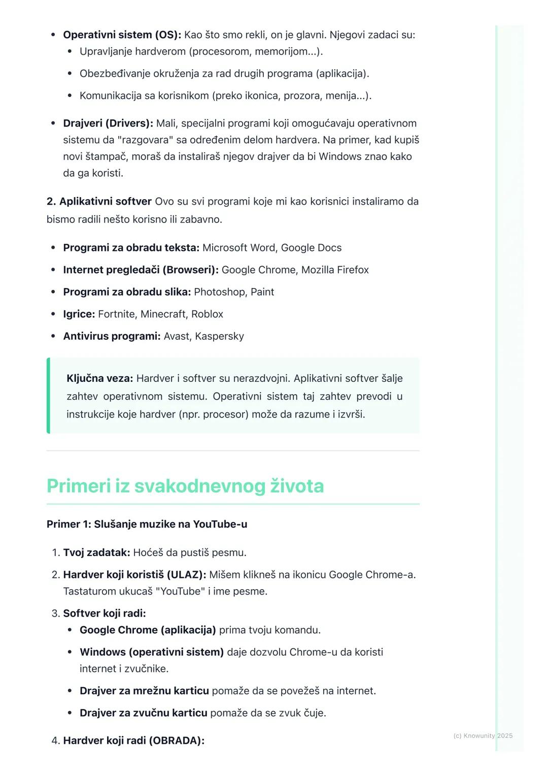 # Hardver i softver računara

Uvod u hardver i softver

Računar se sastoji iz dva osnovna dela: hardvera i softvera. Ne mogu da rade
jedan b