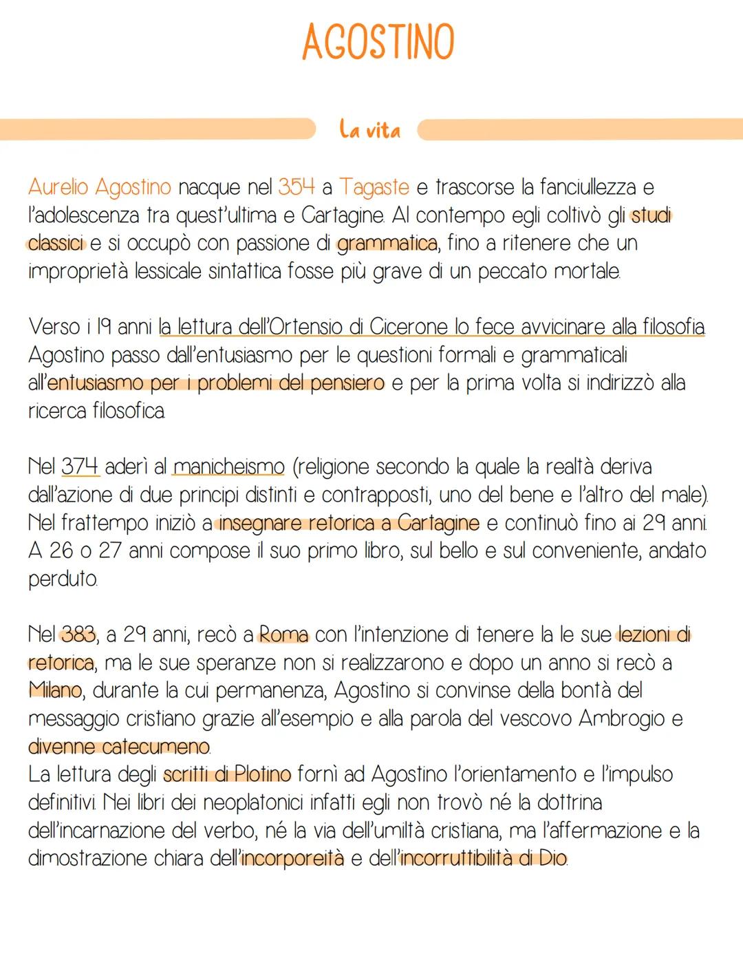 AGOSTINO
La vita
Aurelio Agostino nacque nel 354 a Tagaste e trascorse la fanciullezza e
l'adolescenza tra quest'ultima e Cartagine. Al cont