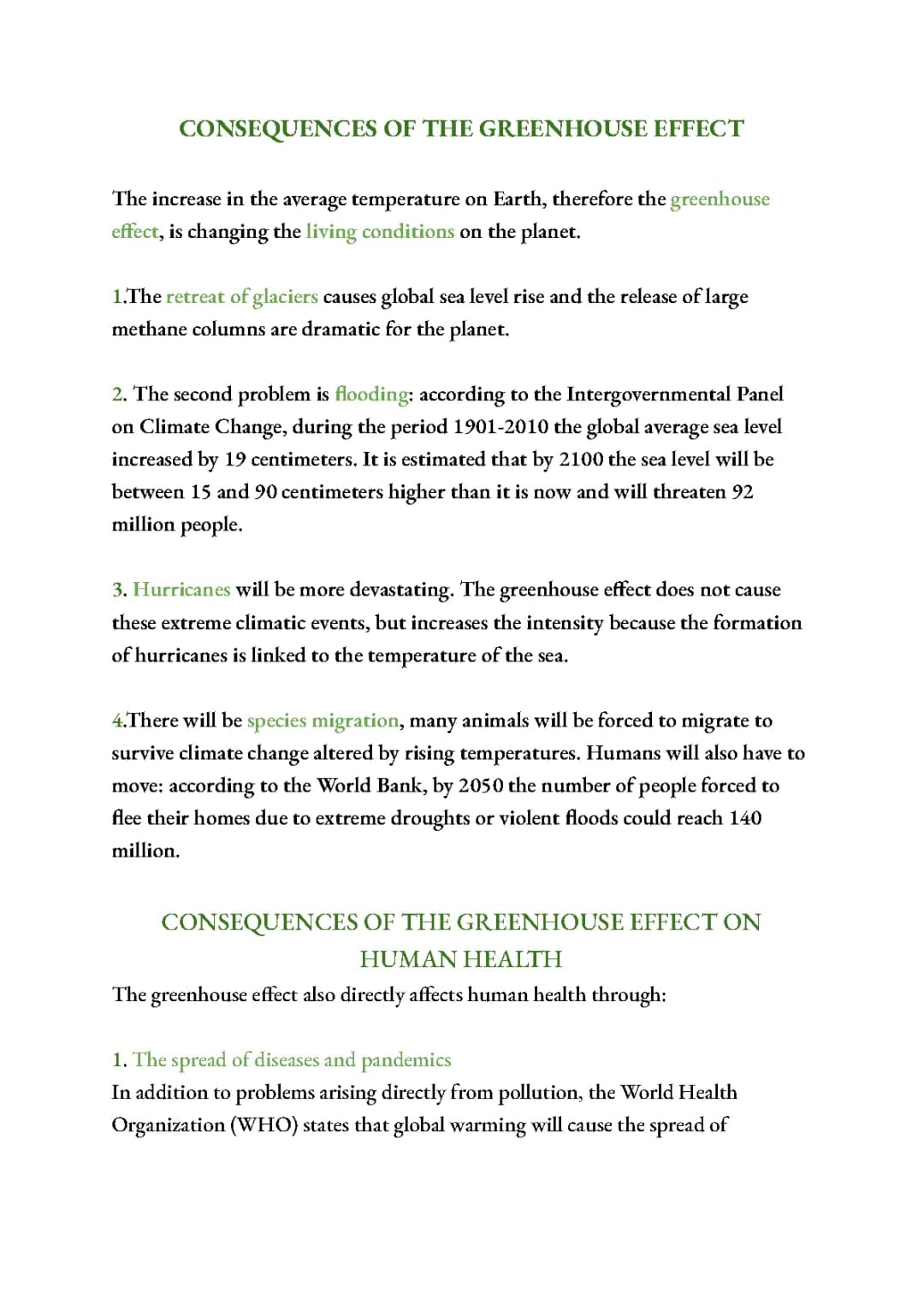 CONSEQUENCES OF THE GREENHOUSE EFFECT