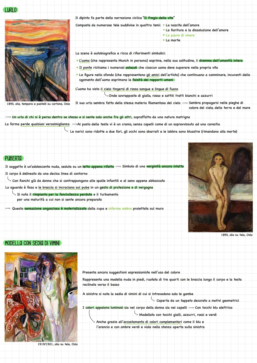 Edvard Munch 1863-1944
Tratta temi sociali e psicologici come l'incertezza del futuro, la disumanizzazione della società borghese, la solitu