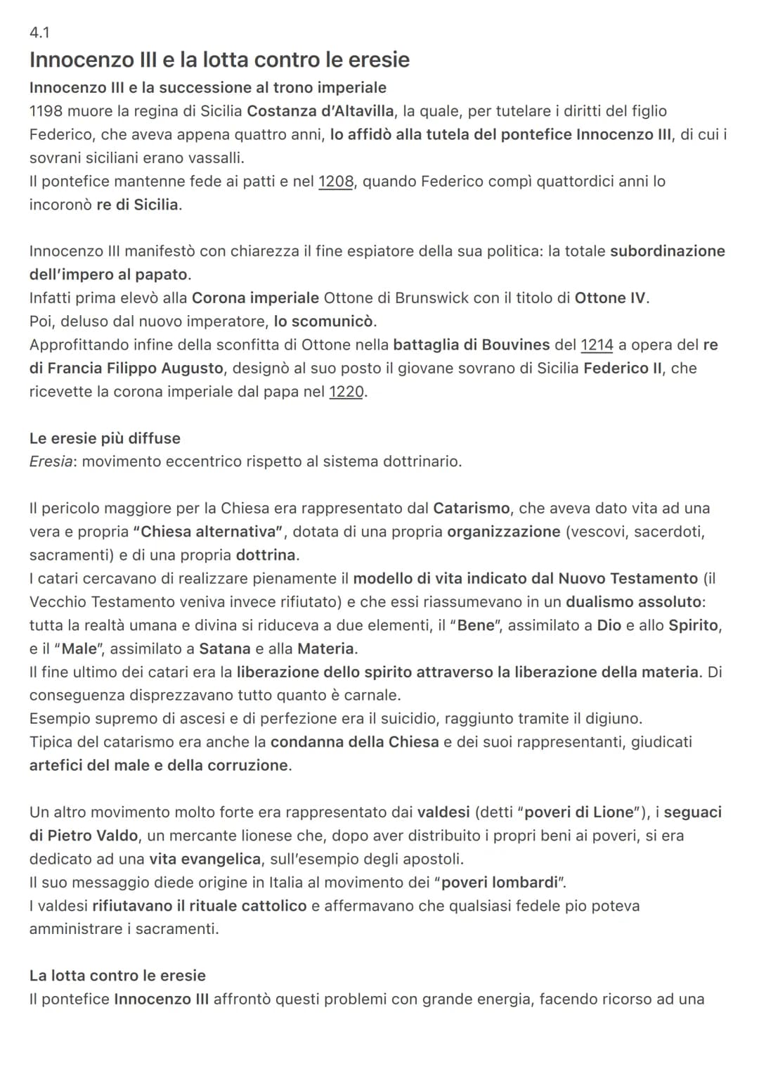 4.1
Innocenzo III e la lotta contro le eresie
Innocenzo III e la successione al trono imperiale
1198 muore la regina di Sicilia Costanza d'A