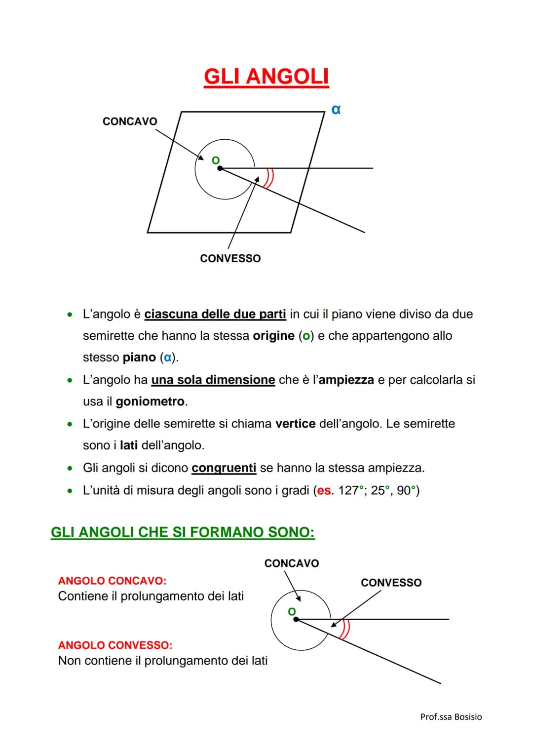●
●
●
CONCAVO
• L'angolo è ciascuna delle due parti in cui il piano viene diviso da due
semirette che hanno la stessa origine (o) e che appa