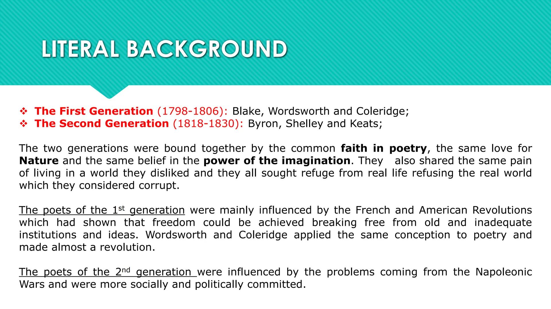 ENGLISH ROMANTICISM:
A period of great change and emancipation
●
●
HISTORICAL BACKGROUND
LITERAL BACKGROUND ●
HISTORICAL BACKGROUND
The earl