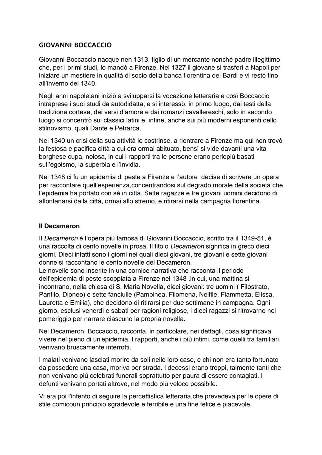 # GIOVANNI BOCCACCIO

Giovanni Boccaccio nacque nen 1313, figlio di un mercante nonché padre illegittimo
che, per i primi studi, lo mandò a 