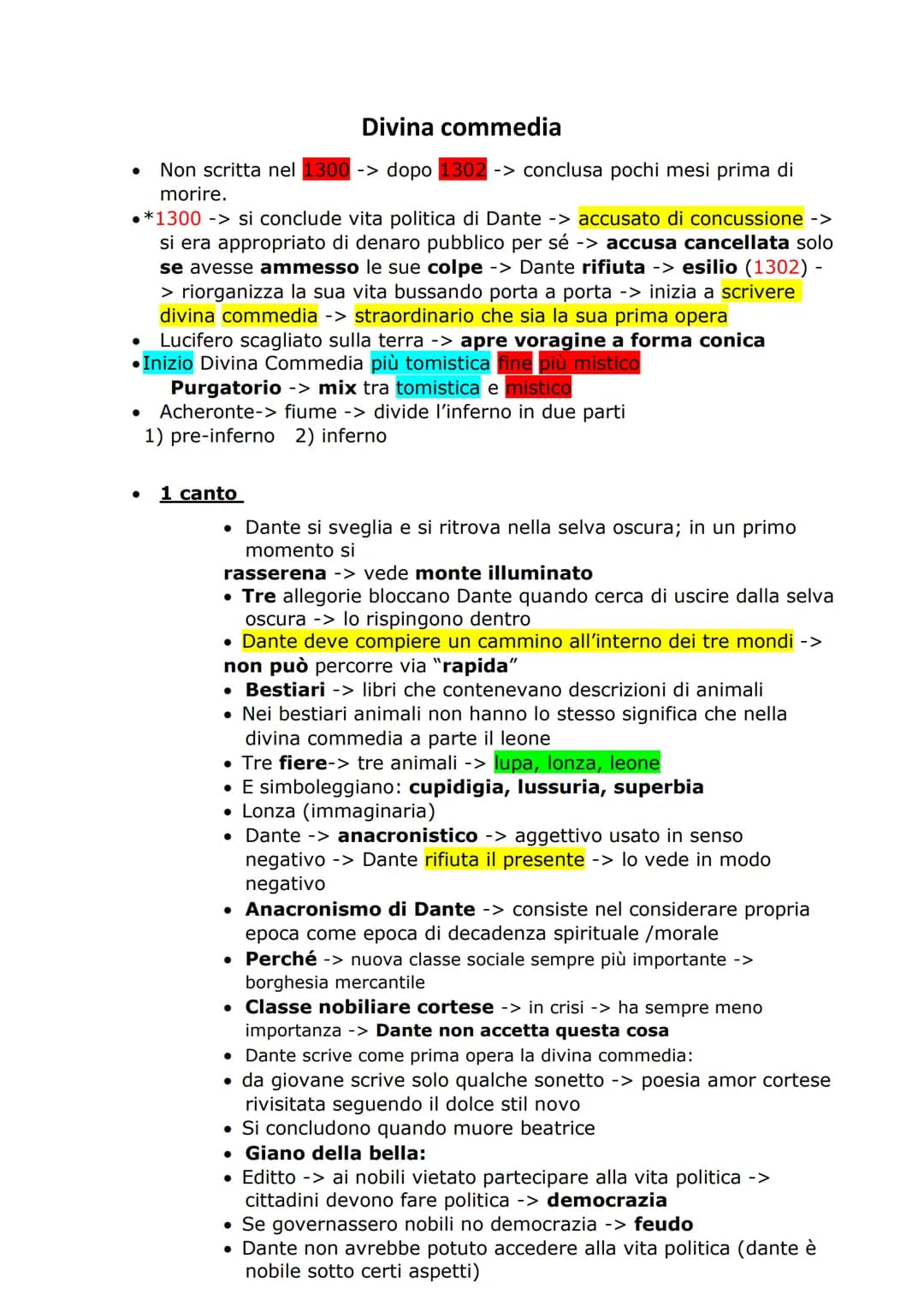 ●
•*1300 -> si conclude vita politica di Dante -> accusato di concussione ->
si era appropriato di denaro pubblico per sé -> accusa cancella