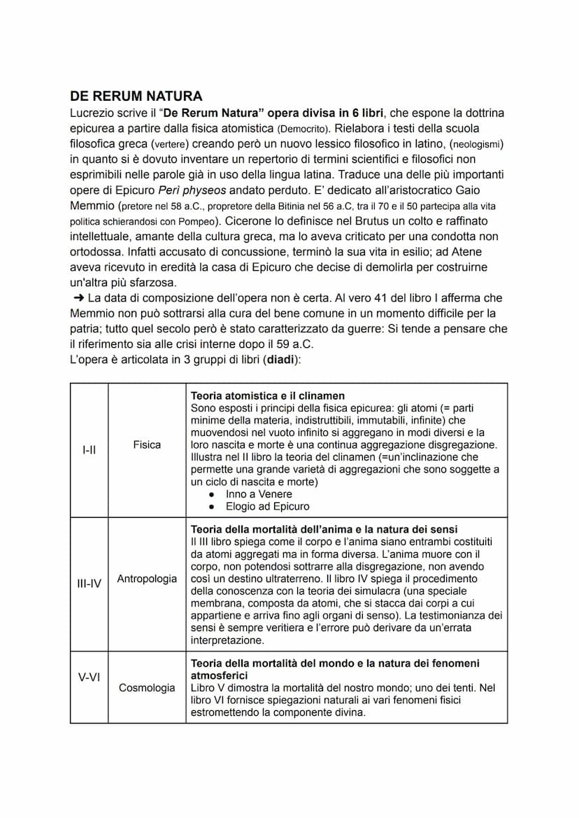 LUCREZIO
VITA
Le notizie biografiche e cronologiche su Tito Lucrezio Caro sono molto controverse
e scarse. Le testimonianze più importanti l