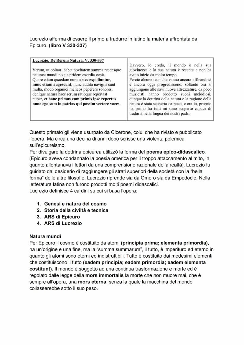 LUCREZIO
VITA
Le notizie biografiche e cronologiche su Tito Lucrezio Caro sono molto controverse
e scarse. Le testimonianze più importanti l
