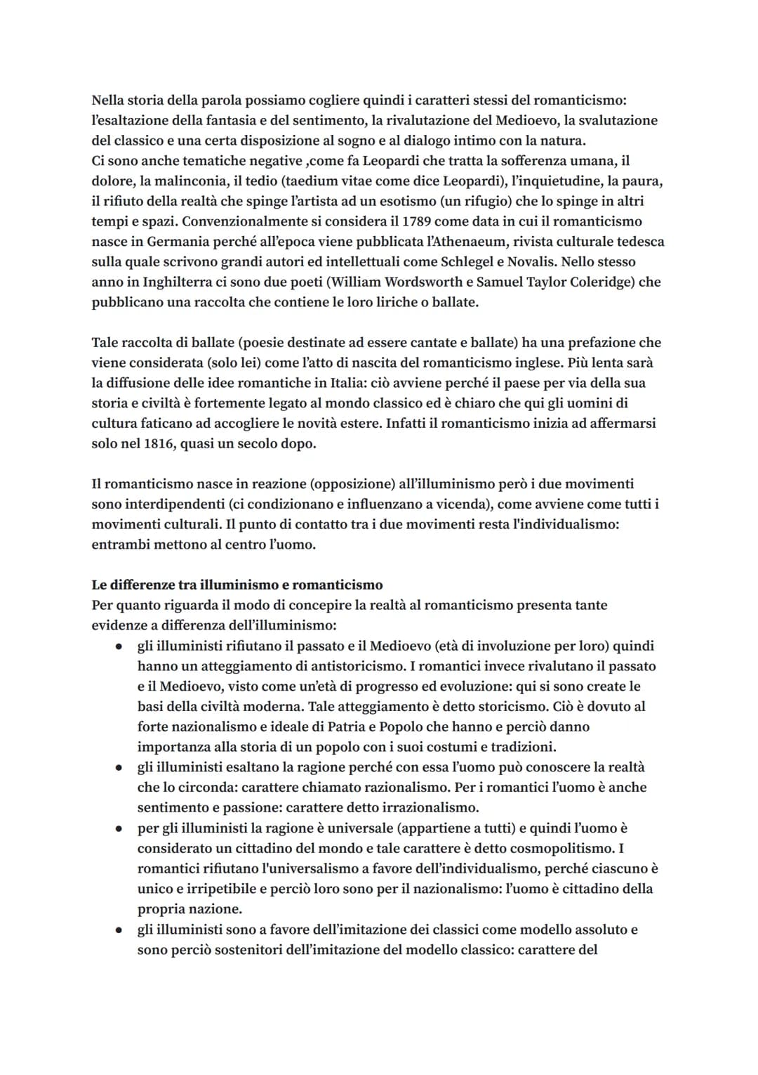 Il romanticismo
Nel 700 i pensatori hanno concentrato la loro riflessione sull'uomo considerandolo
fondamentalmente un essere pensante e qui