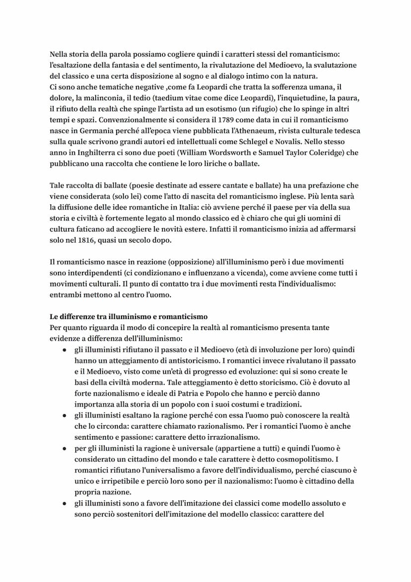 Il romanticismo
Nel 700 i pensatori hanno concentrato la loro riflessione sull'uomo considerandolo
fondamentalmente un essere pensante e qui
