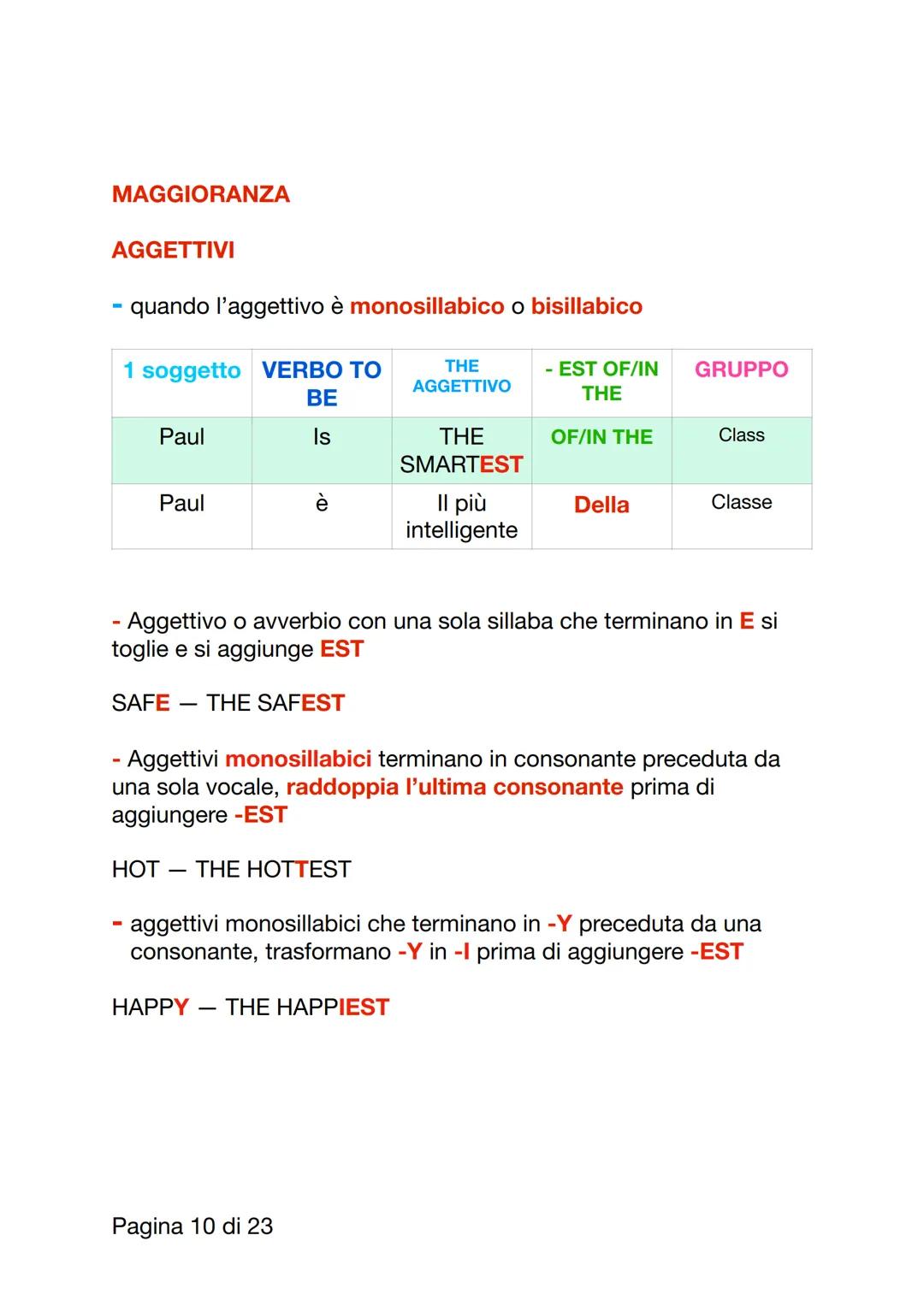 Aggettvi
Aggettivi sono parole che descrivono e modificano nomi di
persone cose
Vanno sempre prima del nome in inglese e sono invariabili
Si