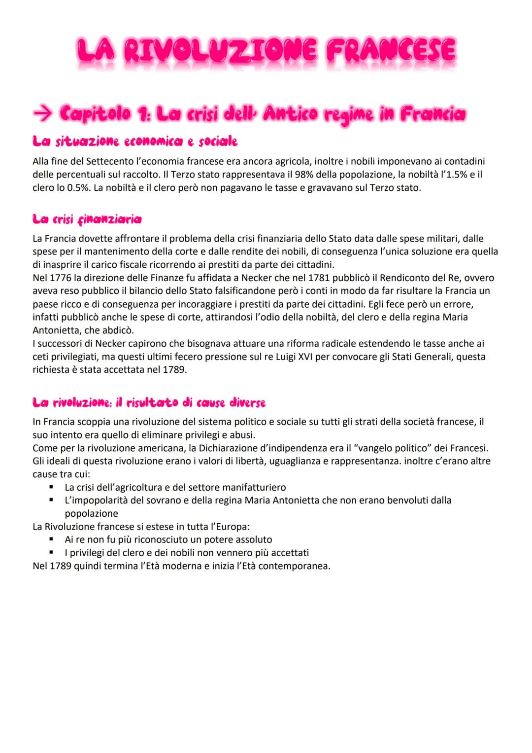 LA RIVOLUZIONE FRANCESE
→ Capitolo 1: La crisi dell Antico regime in Francia
La situazione economica e sociale
Alla fine del Settecento l'ec