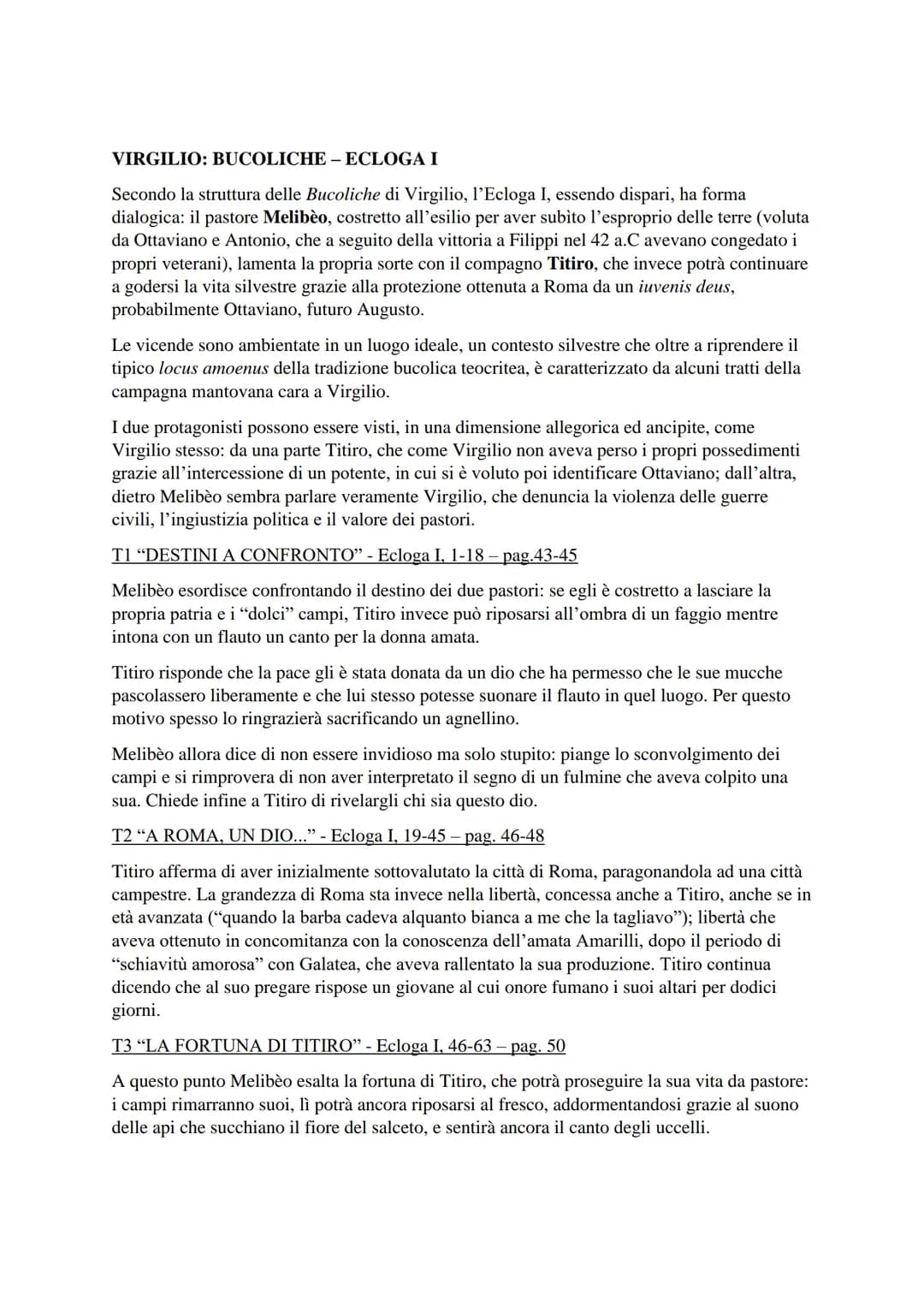 VIRGILIO: BUCOLICHE - ECLOGA I
Secondo la struttura delle Bucoliche di Virgilio, l'Ecloga I, essendo dispari, ha forma
dialogica: il pastore