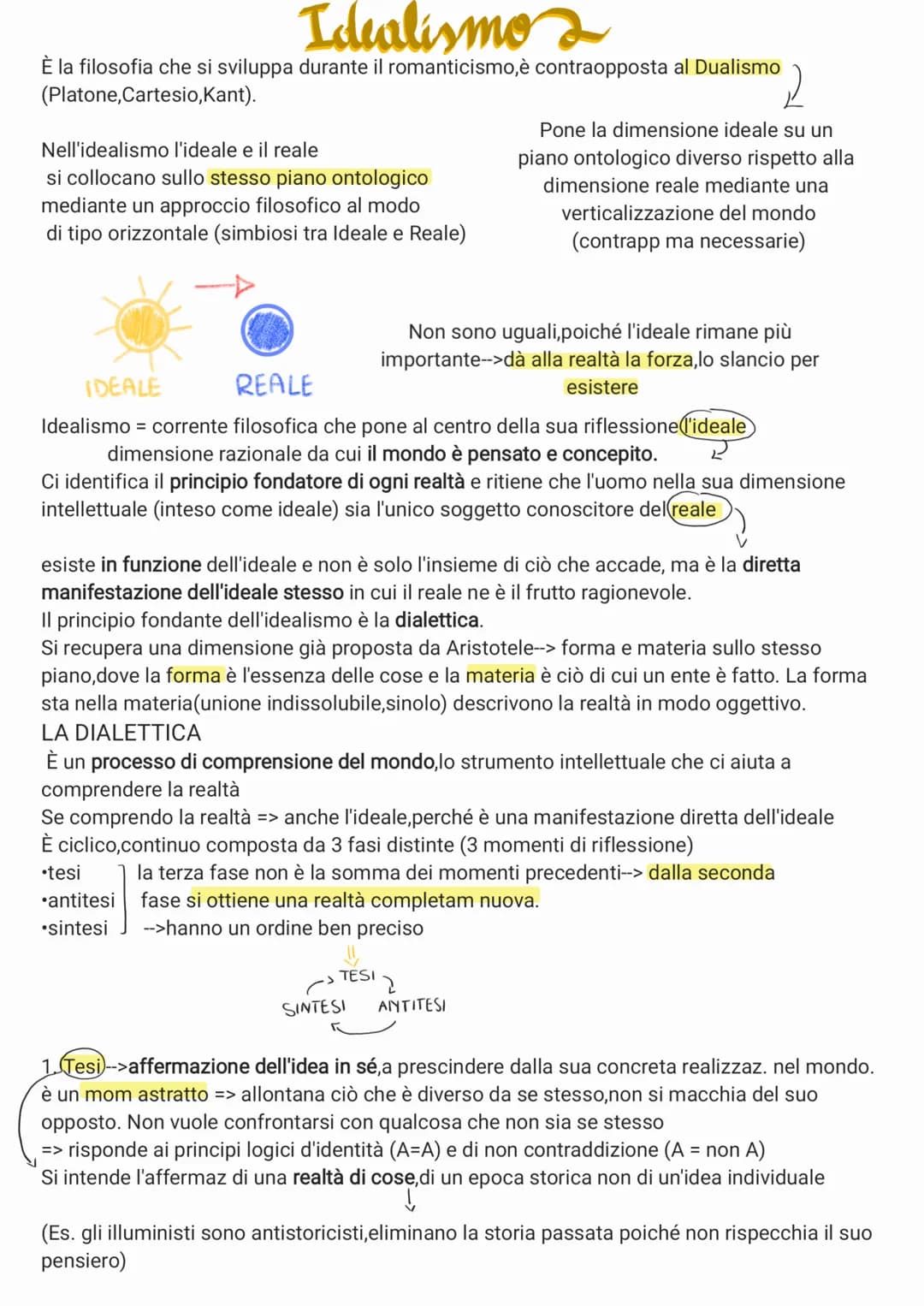 Idealismo
È la filosofia che si sviluppa durante il romanticismo,è contraopposta al Dualismo 2
(Platone, Cartesio, Kant).
Nell'idealismo l'i