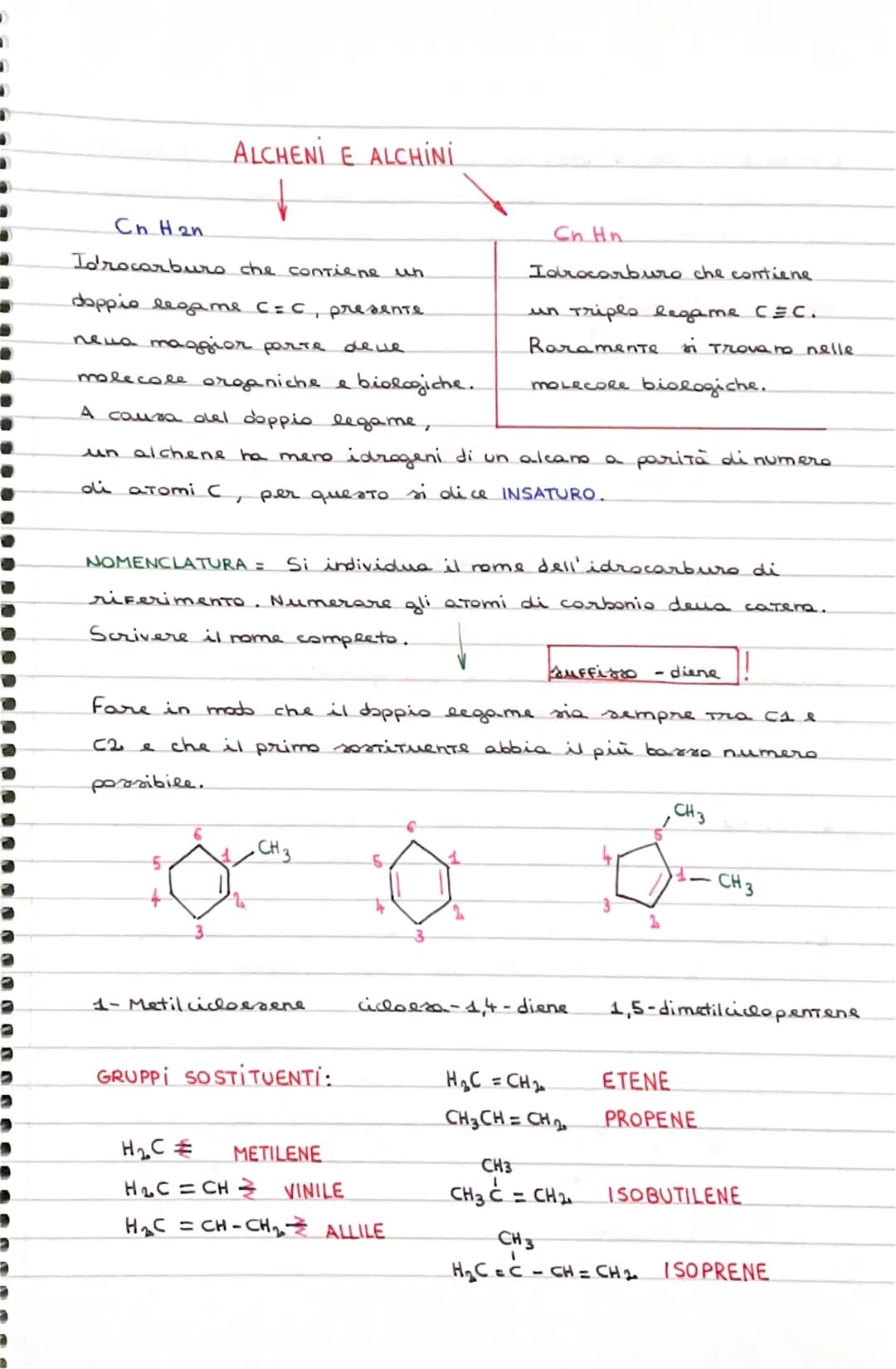 Cn H ₂n
Idrocarburo
ALCHENI E ALCHINI
che contiene un
doppio legame C=C, presente
newa maggior parte delle
molecole organiche e
A causa del 