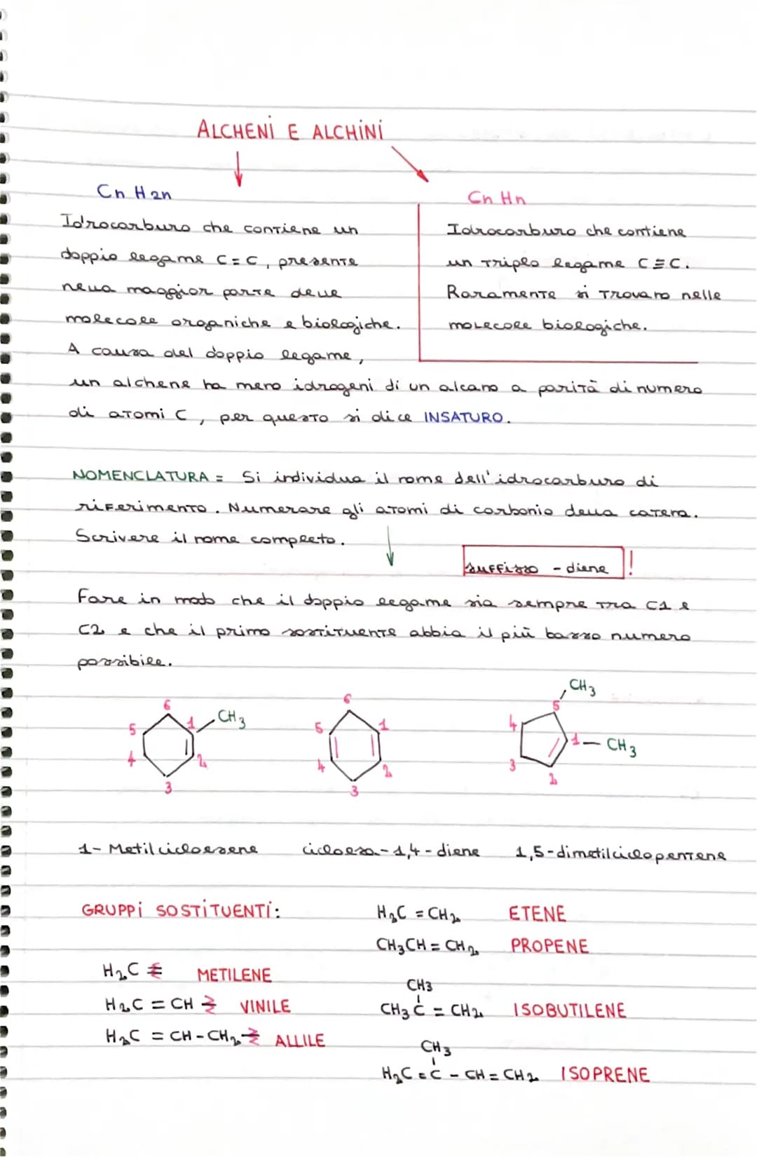 Cn H ₂n
Idrocarburo
ALCHENI E ALCHINI
che contiene un
doppio legame C=C, presente
newa maggior parte delle
molecole organiche e
A causa del 