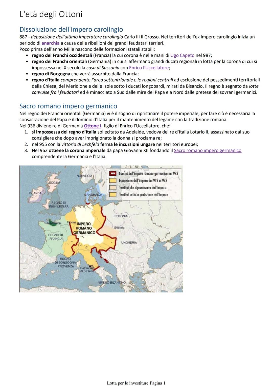 L'età degli Ottoni
Dissoluzione dell'impero carolingio
887 - deposizione dell'ultimo imperatore carolingio Carlo III il Grosso. Nei territor