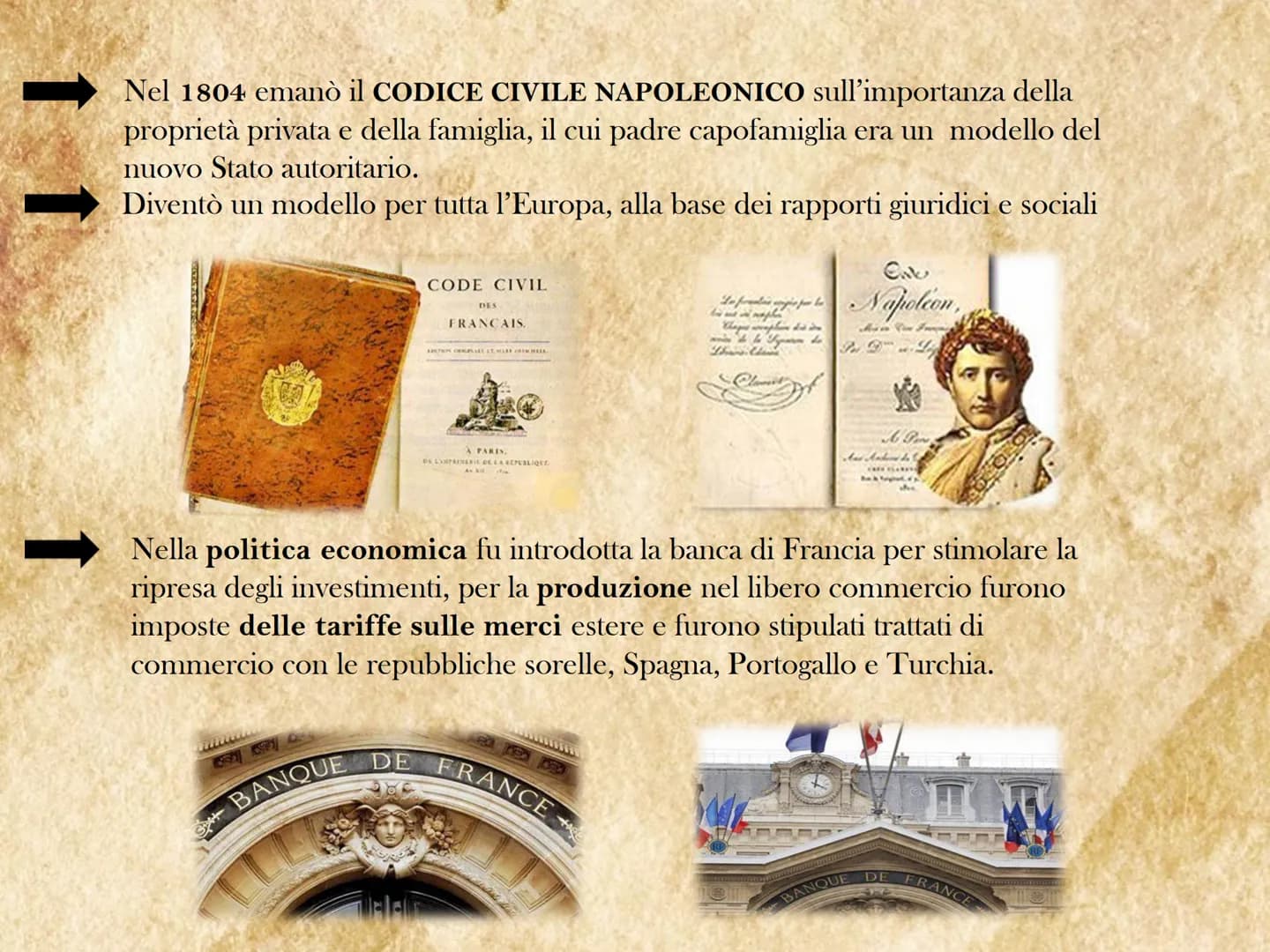 L' EPOCA
NAPOLEONICA
1799-1815 Per ristabilire la situazione francese il direttorio intraprese una linea
moderna che comprendeva l'abolizion