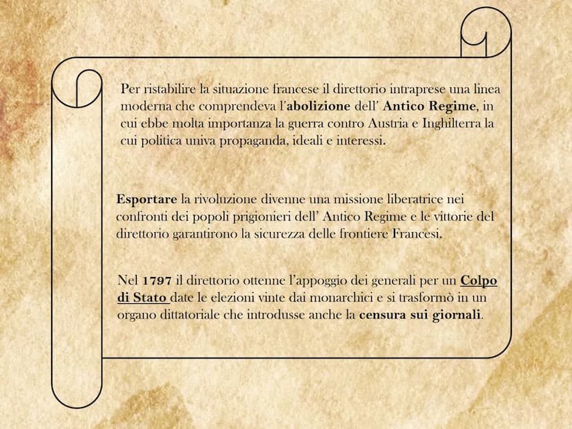 L' EPOCA
NAPOLEONICA
1799-1815 Per ristabilire la situazione francese il direttorio intraprese una linea
moderna che comprendeva l'abolizion