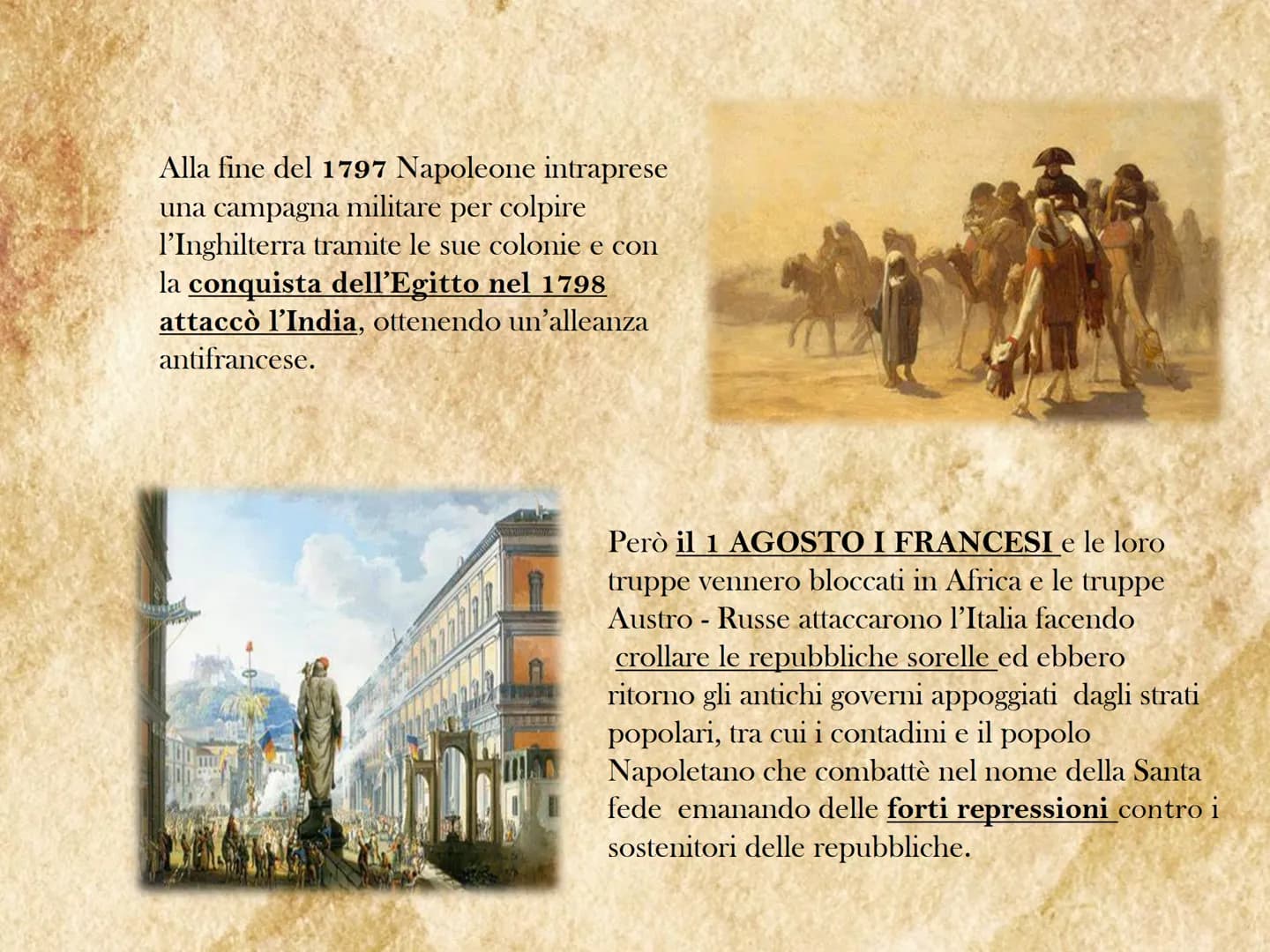 L' EPOCA
NAPOLEONICA
1799-1815 Per ristabilire la situazione francese il direttorio intraprese una linea
moderna che comprendeva l'abolizion