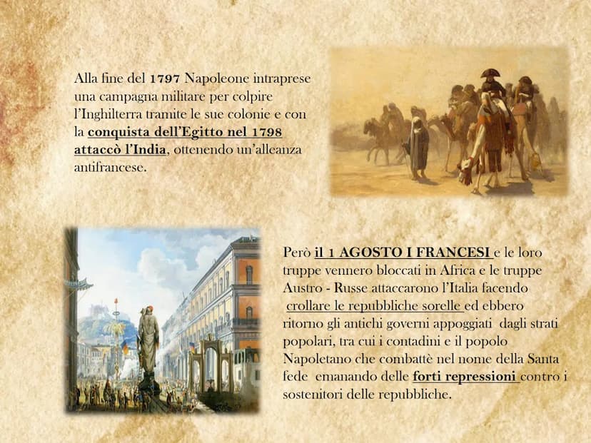 L' EPOCA
NAPOLEONICA
1799-1815 Per ristabilire la situazione francese il direttorio intraprese una linea
moderna che comprendeva l'abolizion