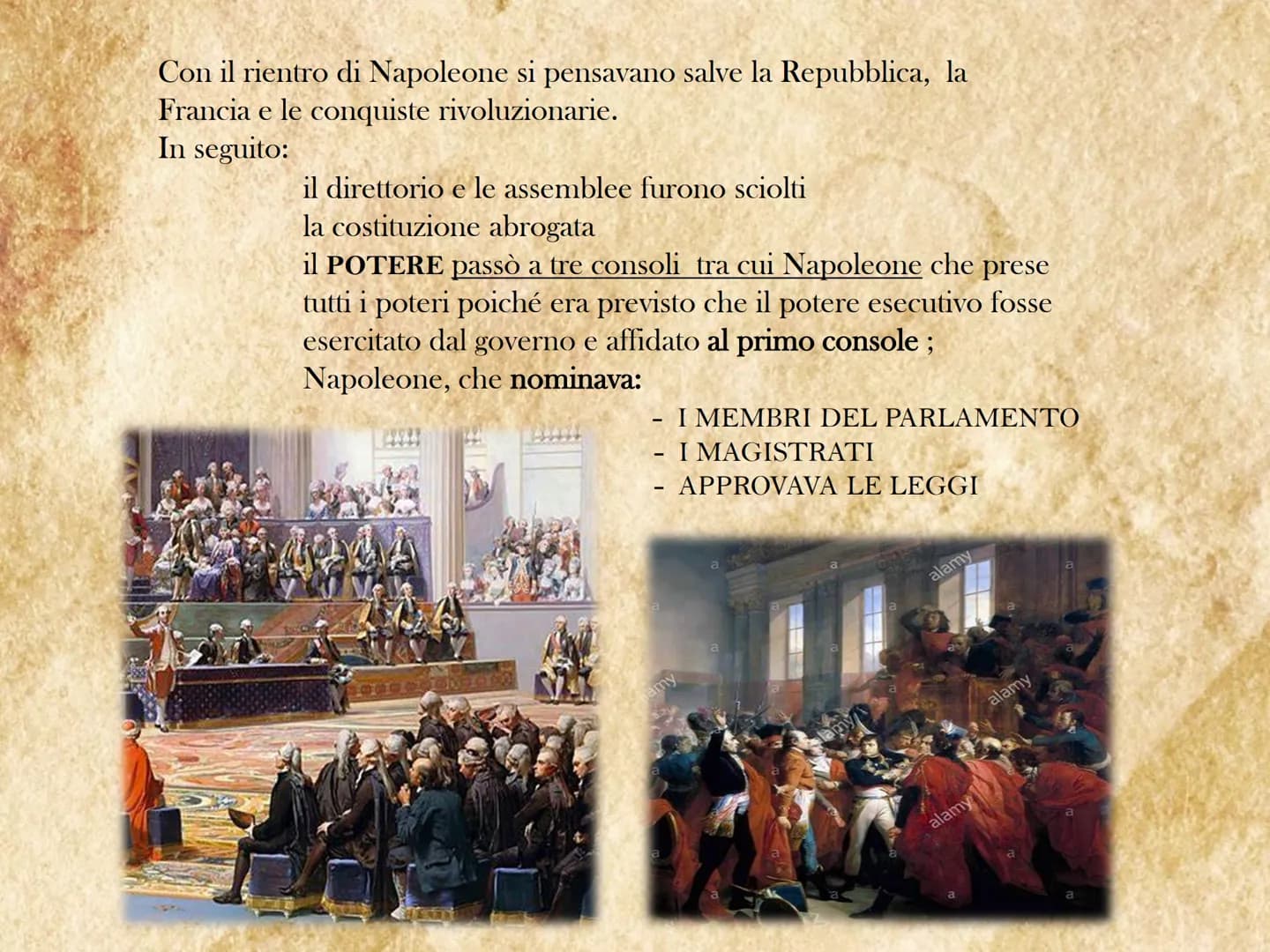 L' EPOCA
NAPOLEONICA
1799-1815 Per ristabilire la situazione francese il direttorio intraprese una linea
moderna che comprendeva l'abolizion