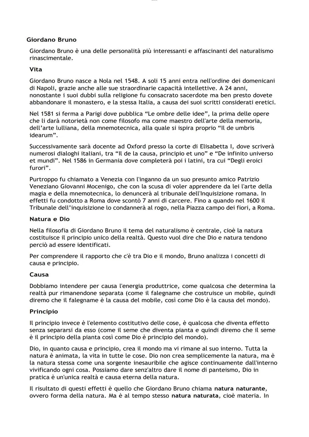 Giordano Bruno filosofia 