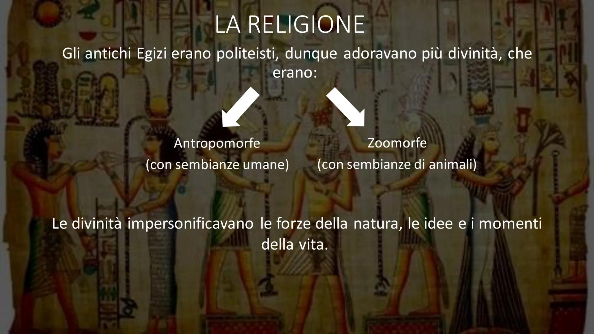# LA RELIGIONE EGIZIA

E L'IMBALSAMAZIONE # LA RELIGIONE

Gli antichi Egizi erano politeisti, dunque adoravano più divinità, che
erano:

Ant