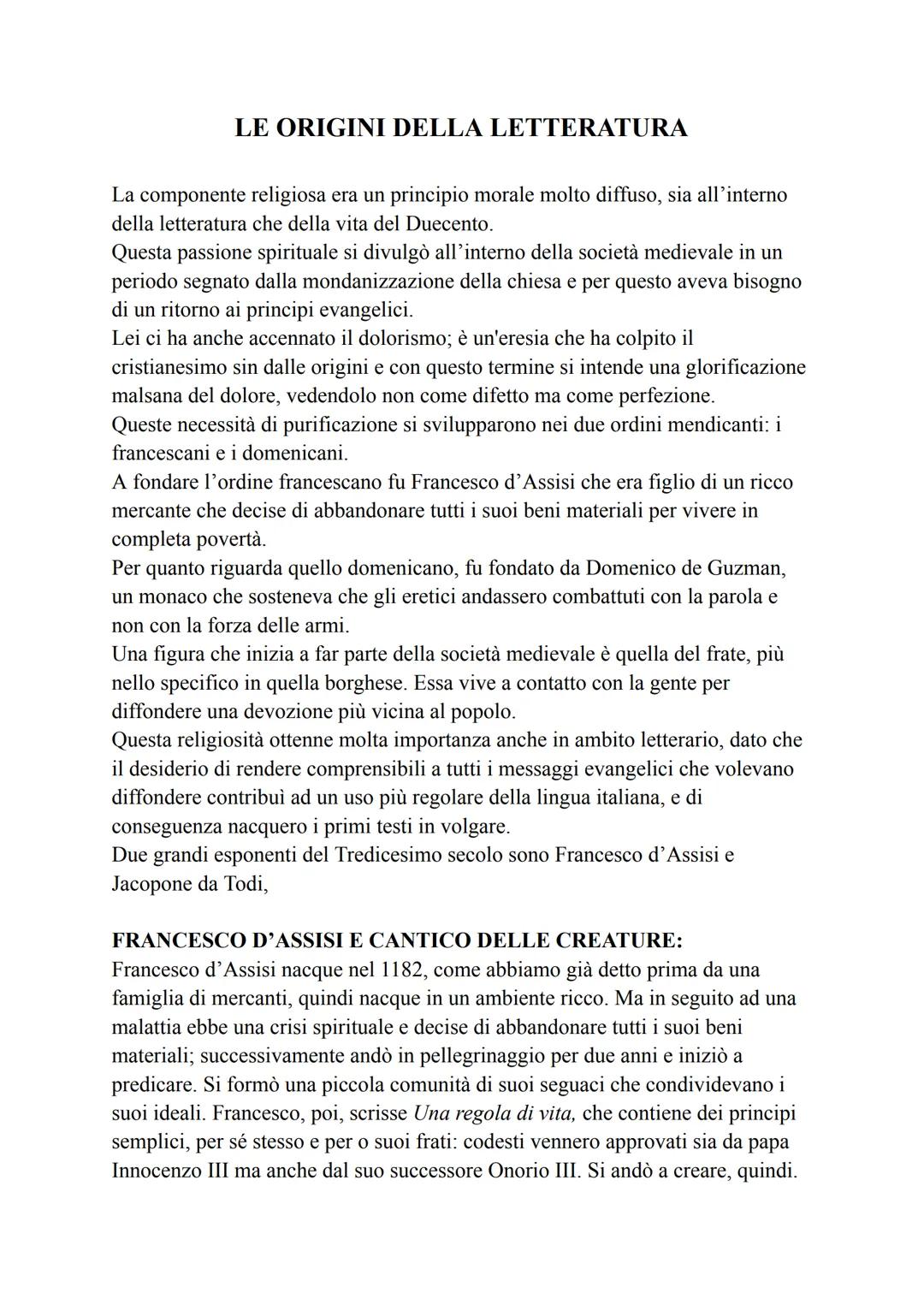 LE ORIGINI DELLA LETTERATURA
La componente religiosa era un principio morale molto diffuso, sia all'interno
della letteratura che della vita