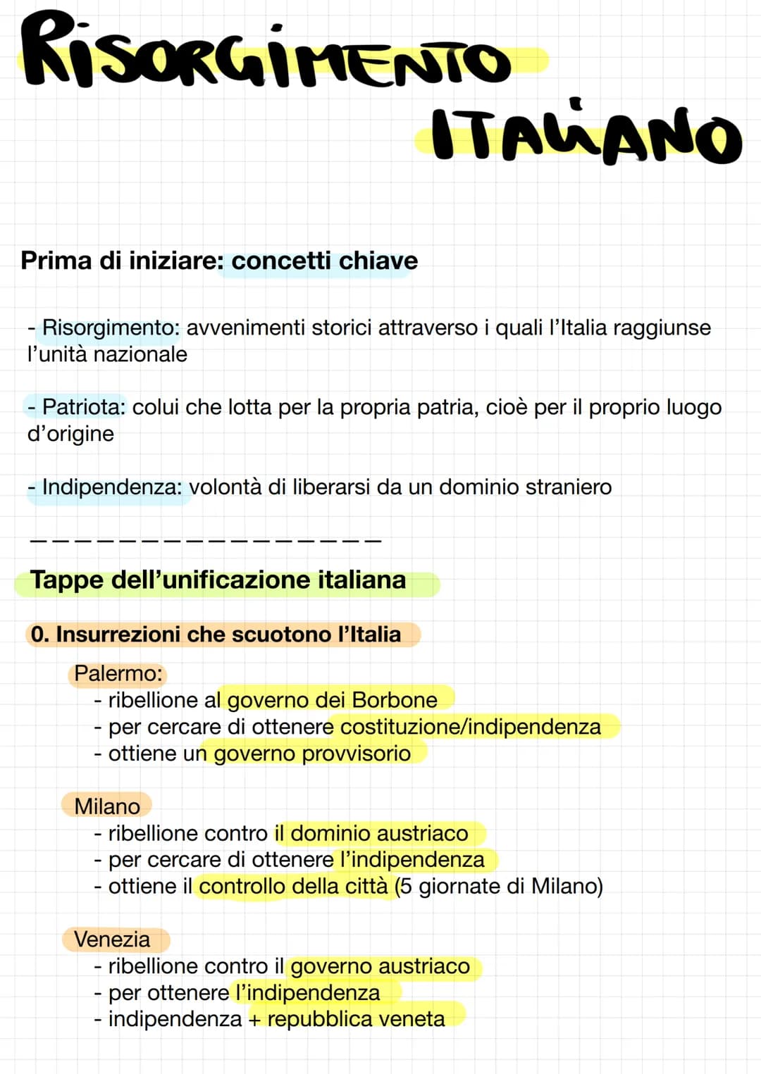 RISORGIMENTO
Prima di iniziare: concetti chiave
ITALIANO
Risorgimento: avvenimenti storici attraverso i quali l'Italia raggiunse
l'unità naz