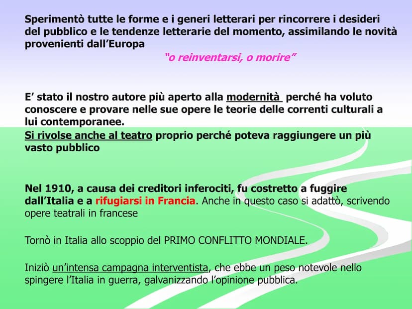 Gabriele
D'Annunzio
Gabriele d'Annunzio nasce a Pescara nel
1863, fu poeta, scrittore, combattente.
Personaggio imprevedibile, uomo di vizi 