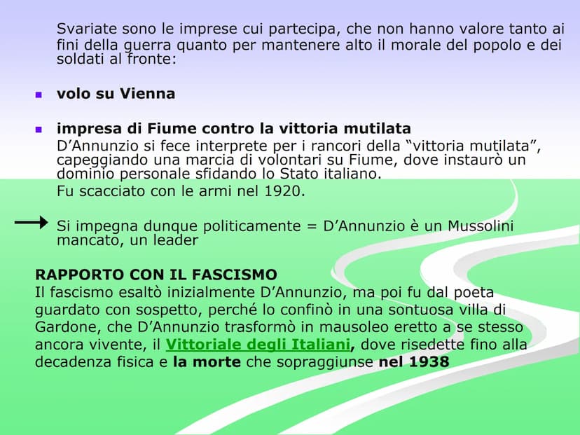 Gabriele
D'Annunzio
Gabriele d'Annunzio nasce a Pescara nel
1863, fu poeta, scrittore, combattente.
Personaggio imprevedibile, uomo di vizi 