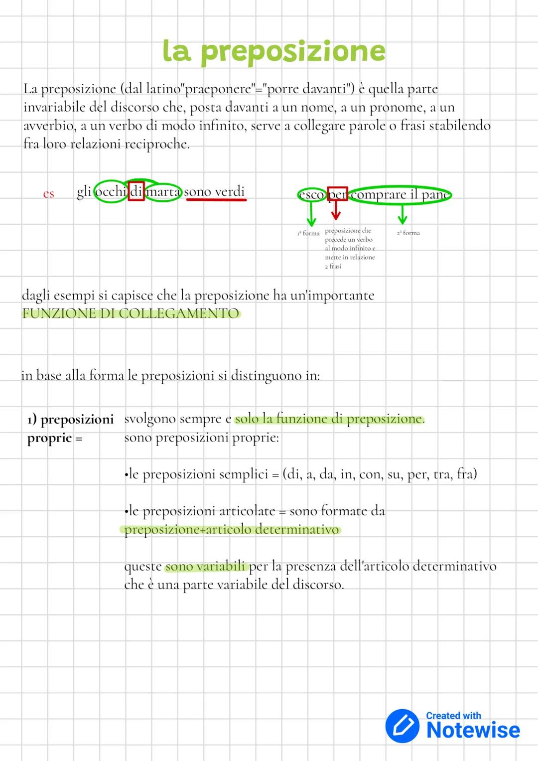 la preposizione
La preposizione (dal latino"praeponere"="porre davanti") è quella parte
invariabile del discorso che, posta davanti a un nom