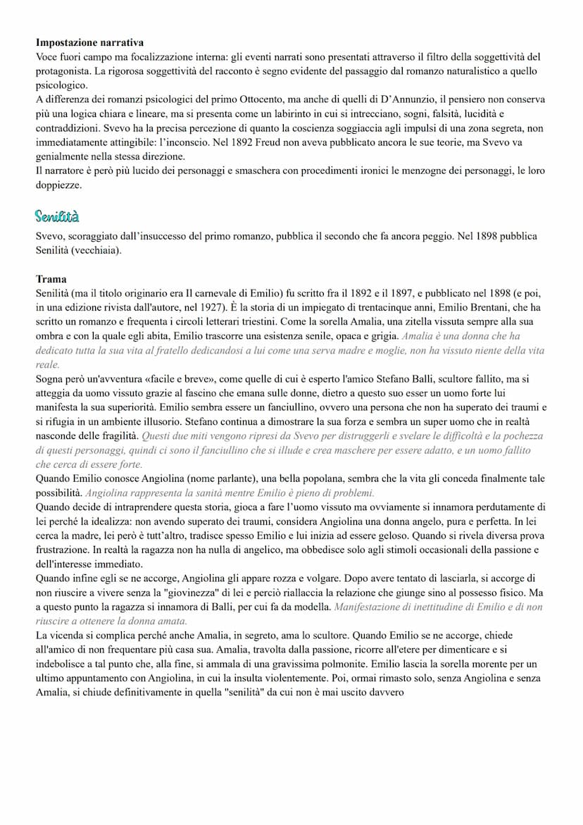 Impostazione narrativa
Voce fuori campo ma focalizzazione interna: gli eventi narrati sono presentati attraverso il filtro della soggettivit