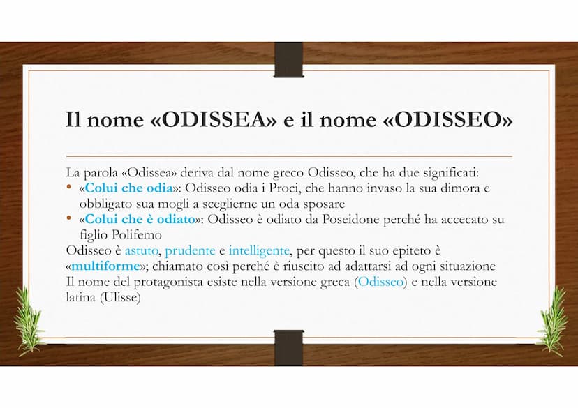 L'ODISSEA ●
CHE COS' E' L'ODISSEA?
L'Odissea è un Poema epico composto da 24 libri e scritto da Omero in versi esametri
Il protagonista è Od