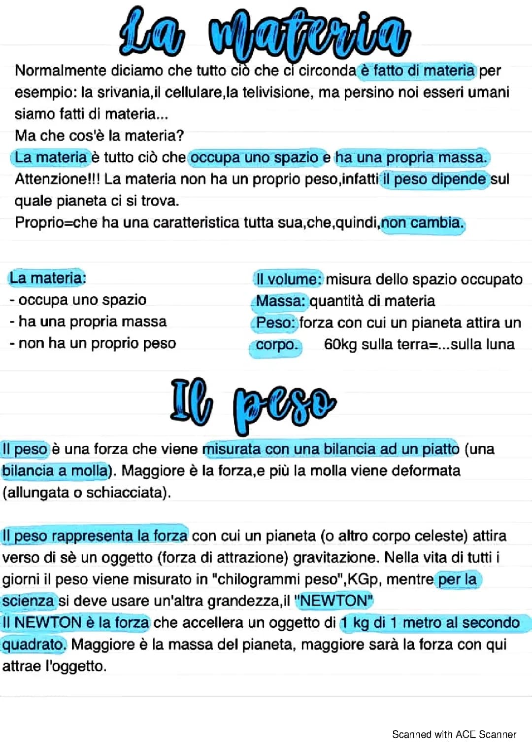 la materia e il peso