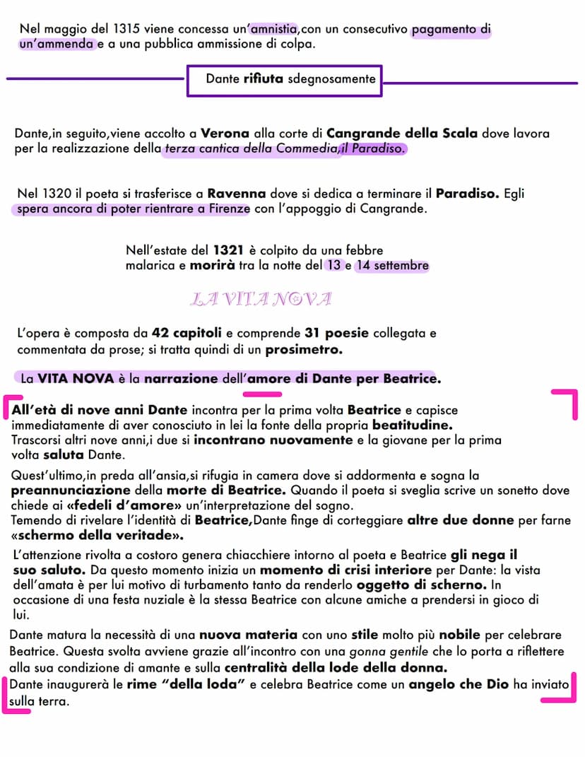  DANTE
ALIGHIERI
LA VITA
DANTE ALIGHIERI nasce a Firenze da una famiglia guelfa della piccola nobiltà.
La famiglia vanta un antenato illustr