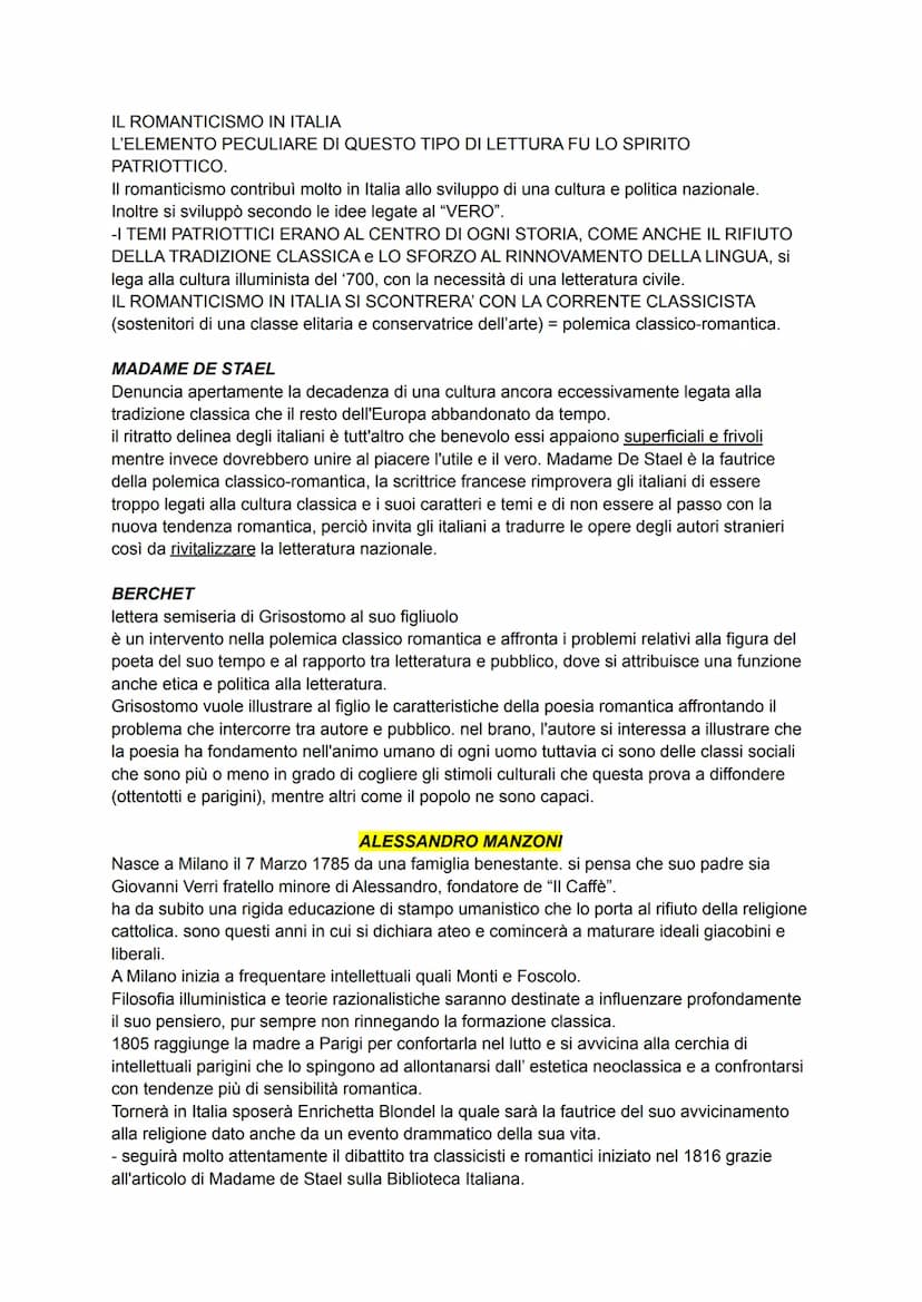 Romanticismo
Significato del termine romantico stato d'animo malinconico secondo Rousseau, mentre in
Germania veniva definito come un nuovo 