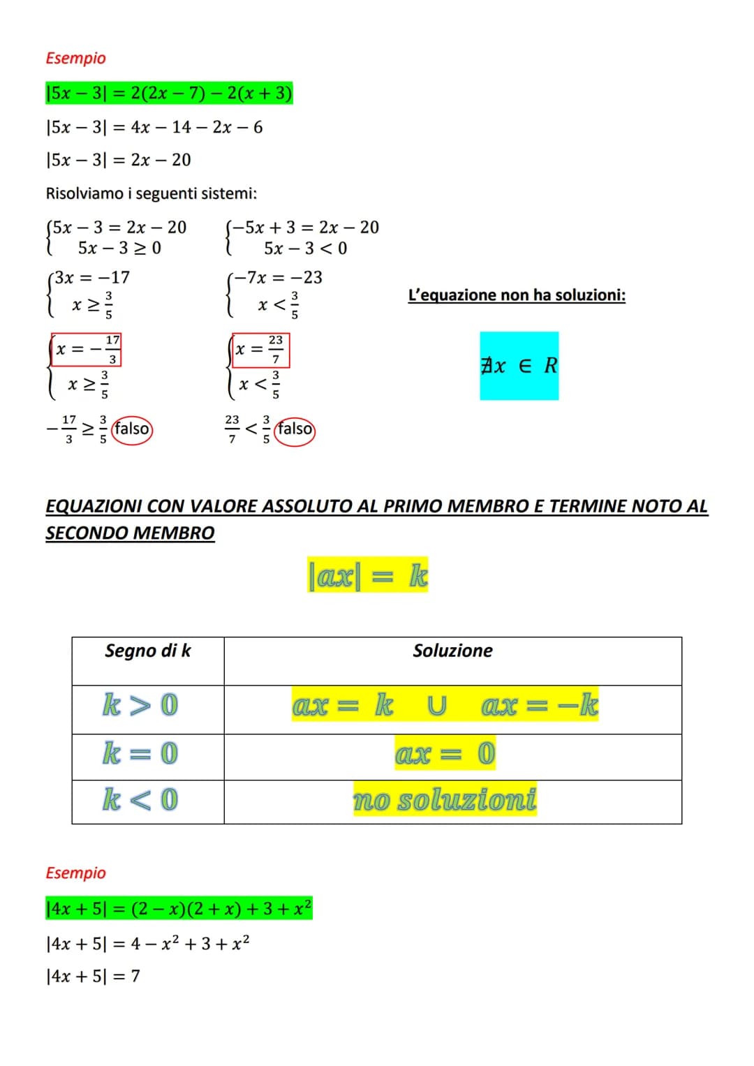 EQUAZIONI E DISEQUAZIONI CON VALORE
ASSOLUTO O MODULO
DEFINIZIONE DI VALORE ASSOLUTO
Da cui:
Avremo:
=
(x = k
20
|x| = k
{²x
Avremo 2 sistem